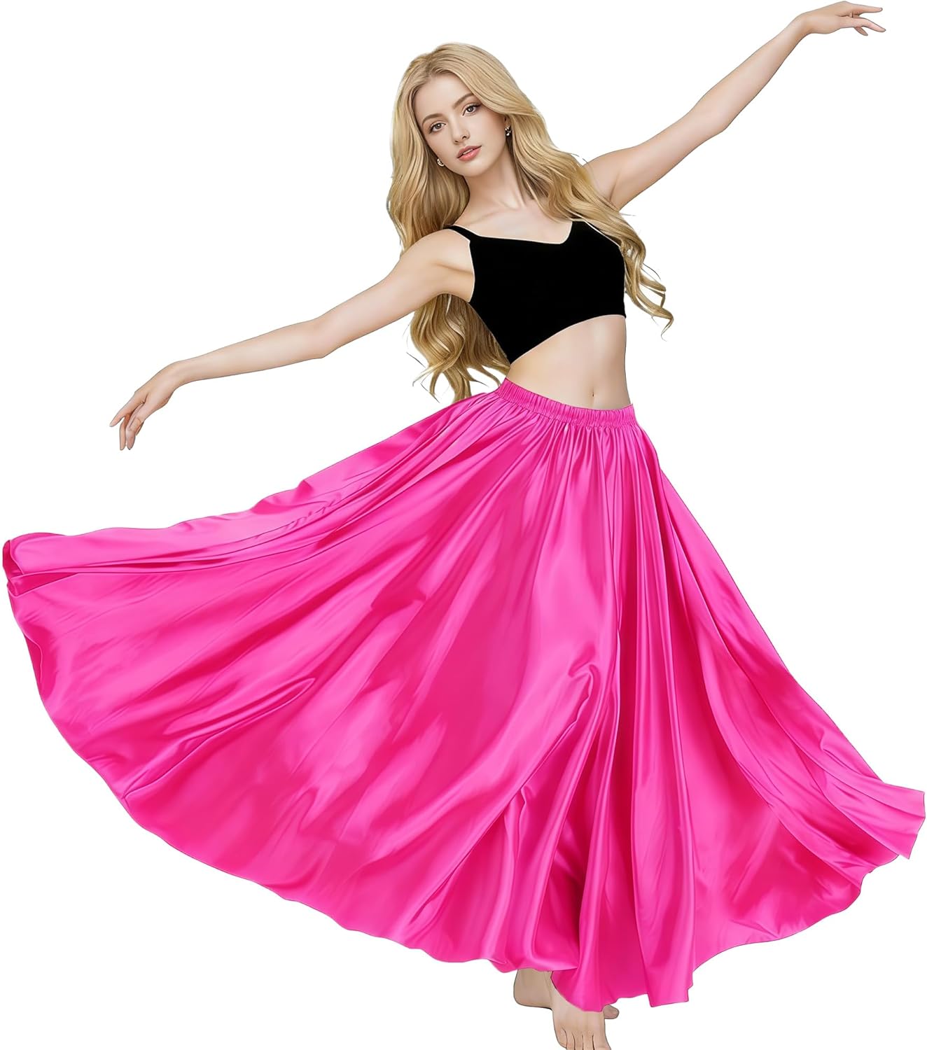 MUNAFIE Buikdansrok, lange rok met split, satijnen dansrok, buikdanskostuum voor dames, Zwart-A, One size