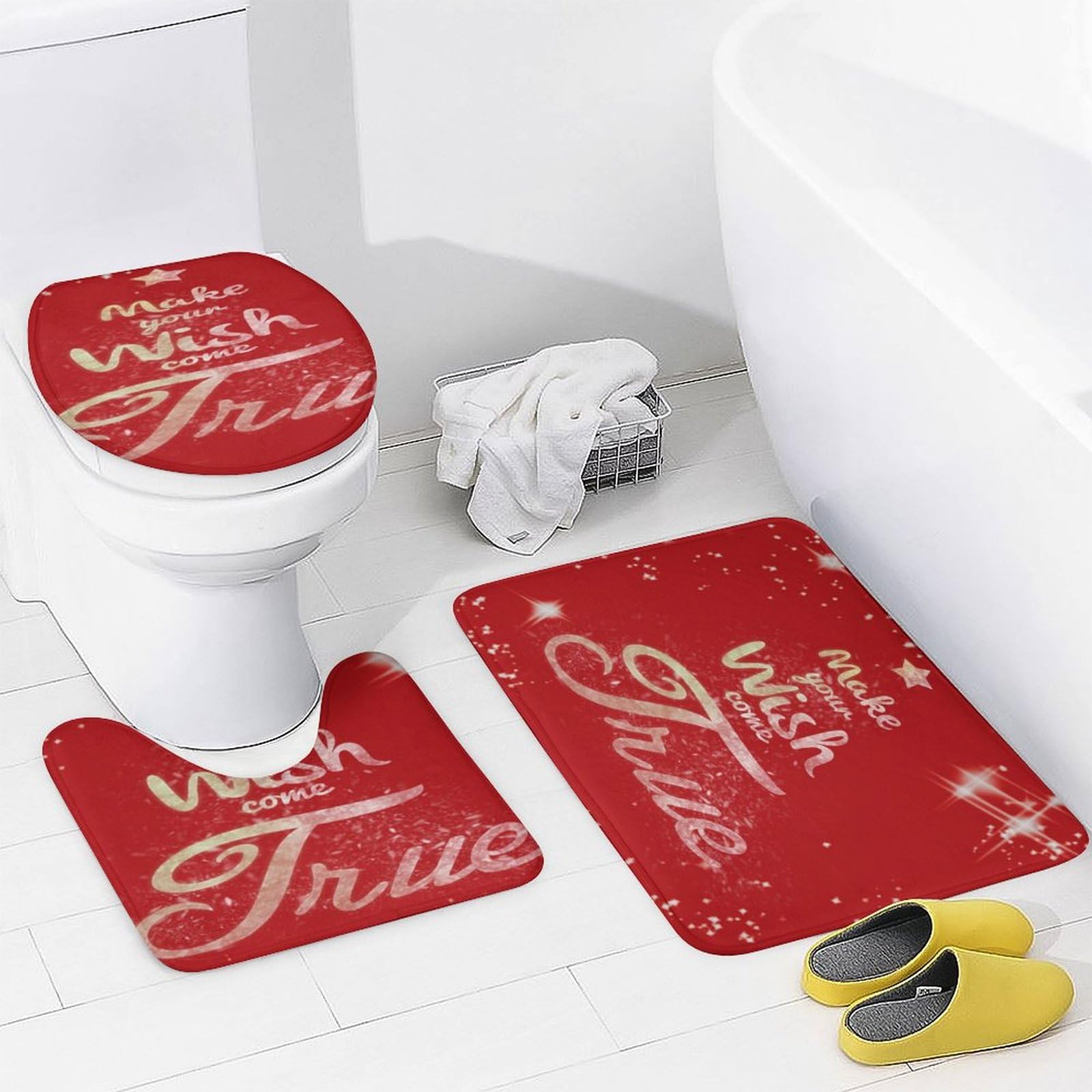 Navidad, Dreams Come True, Text Baño de Cuatro Piezas Tappeto De Baño Absorbente Y Antideslizante, con Material De Diatomita, Ideal para Baños Modernos 183×183cm