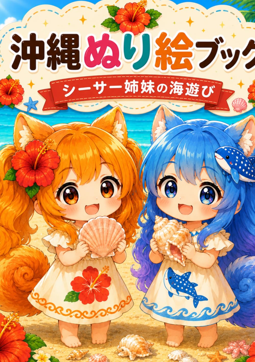 沖縄ぬりえブック: シーサー姉妹の海あそび