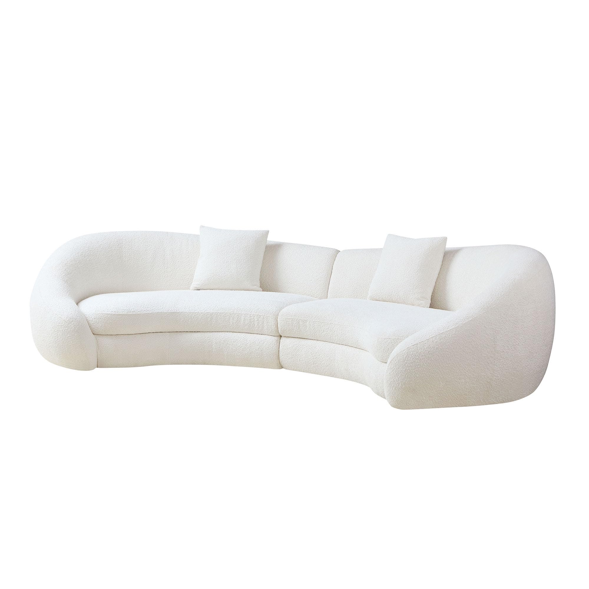 KEIKI 126" Curved Oversized Boucle Sectional Sofa with Love Heart Design, Modern 5-Seater Polyester Couch with 2 Decorative Pillows and Rolled Arms, Easy Assembly, for Apartment, Living Room, White