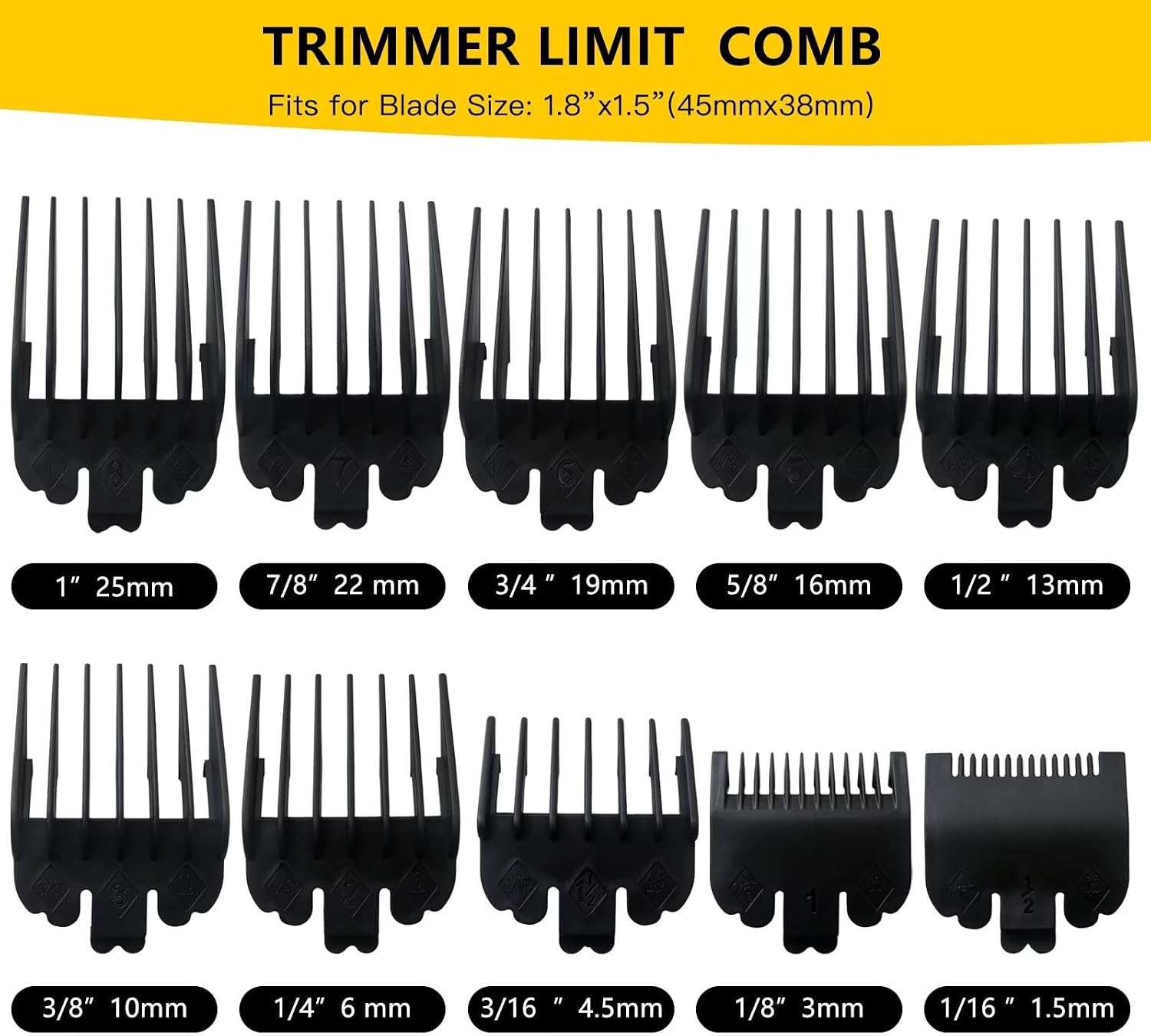 Updated 10Pcs Hair Clipper Guards Cutting Combs for TPOB Slime2 - Black