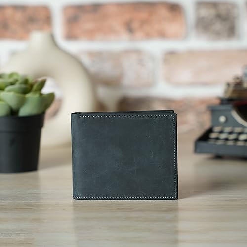 Miniatura 3 de Customizable Genuine Leather Bifold Wallet, Minimalist Custom Mens Card Holder Wallet (Black)