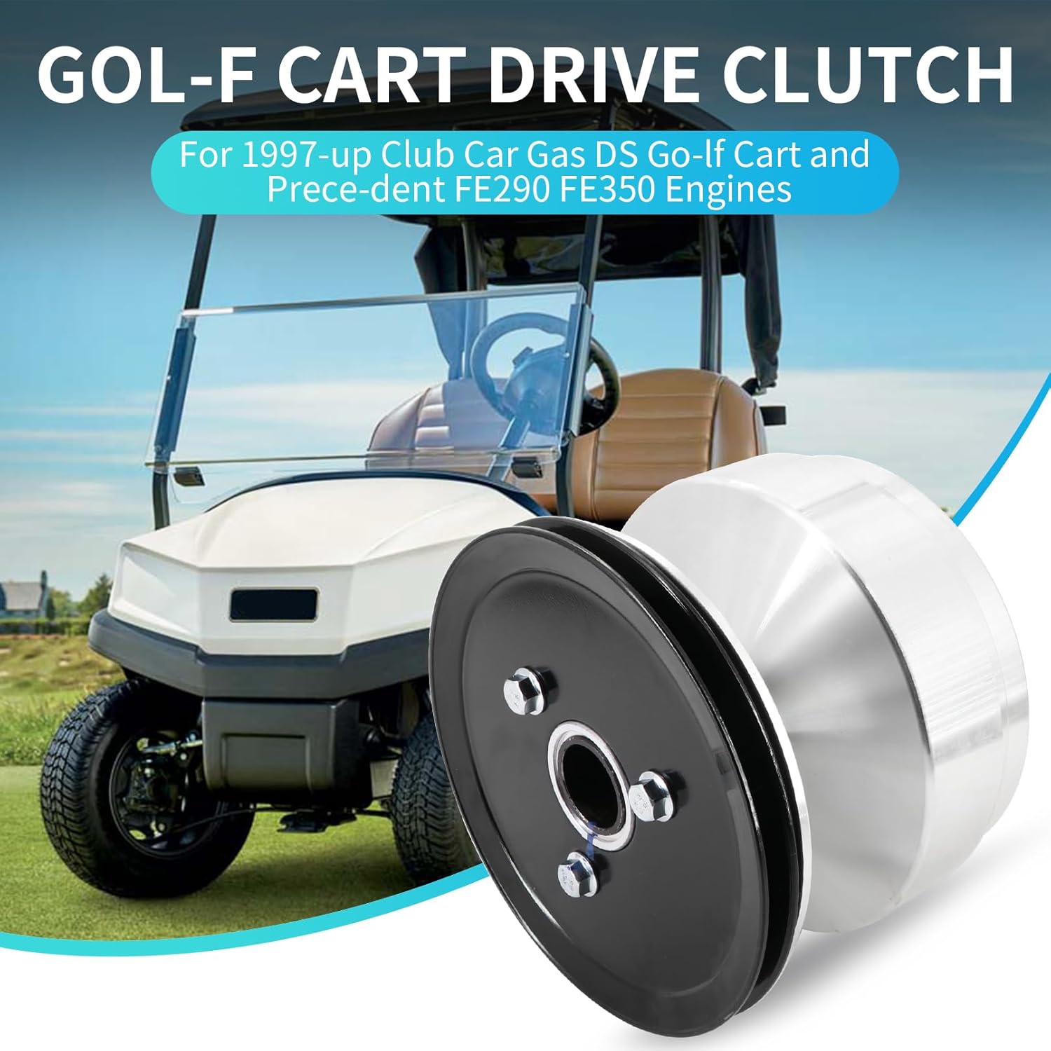 Drive Clutch with Belts Fit for Club Car Gas Golf Cart DS Precedent 1997-2015 with Kawasaki Engine FE290 & FE350, 101833902 101832902