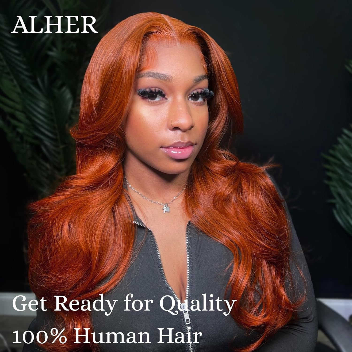 ALHER 350 Ginger Colored Body Wave Long Deep Part 2x6 Lace Closure, Ginger Orange 2x6 Kim K Lace Closure Pre Plucked with Baby Hair, 12A 100% Brazilian Virgin Remy Human Hair for Black Women 10 Inch