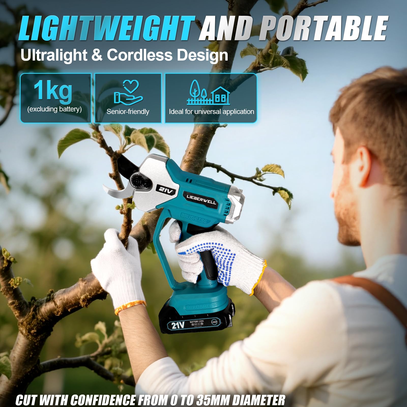 Cesoie elettrica per batterie Makita 18V, cesoie da giardino professionali con 2 batterie da 2000mAh, cesoie da giardino a motore brushless manuali con LCD contatore di tagli, diametro di taglio 35mm