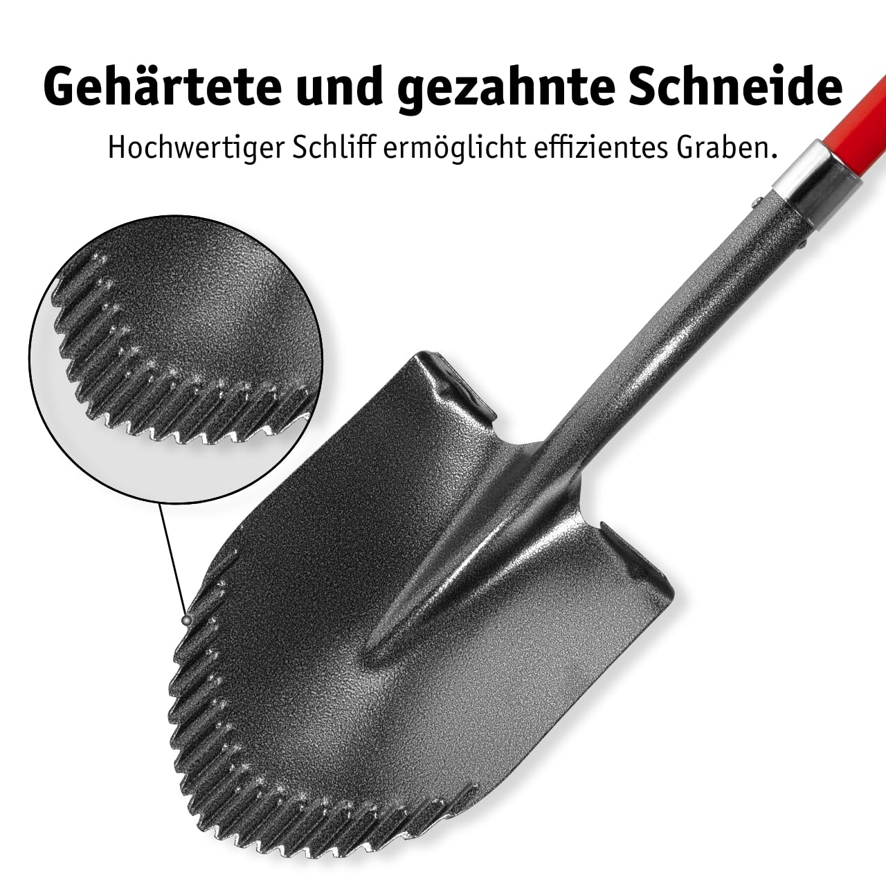 WALTER Professional Gartenspaten- Robuster Glasfaserstiel, Antirutschgriff, langlebiger Kohlenstoffstahl, gehärtete und gezahnte Schneide für Harte und steinige Böden, Kombispaten