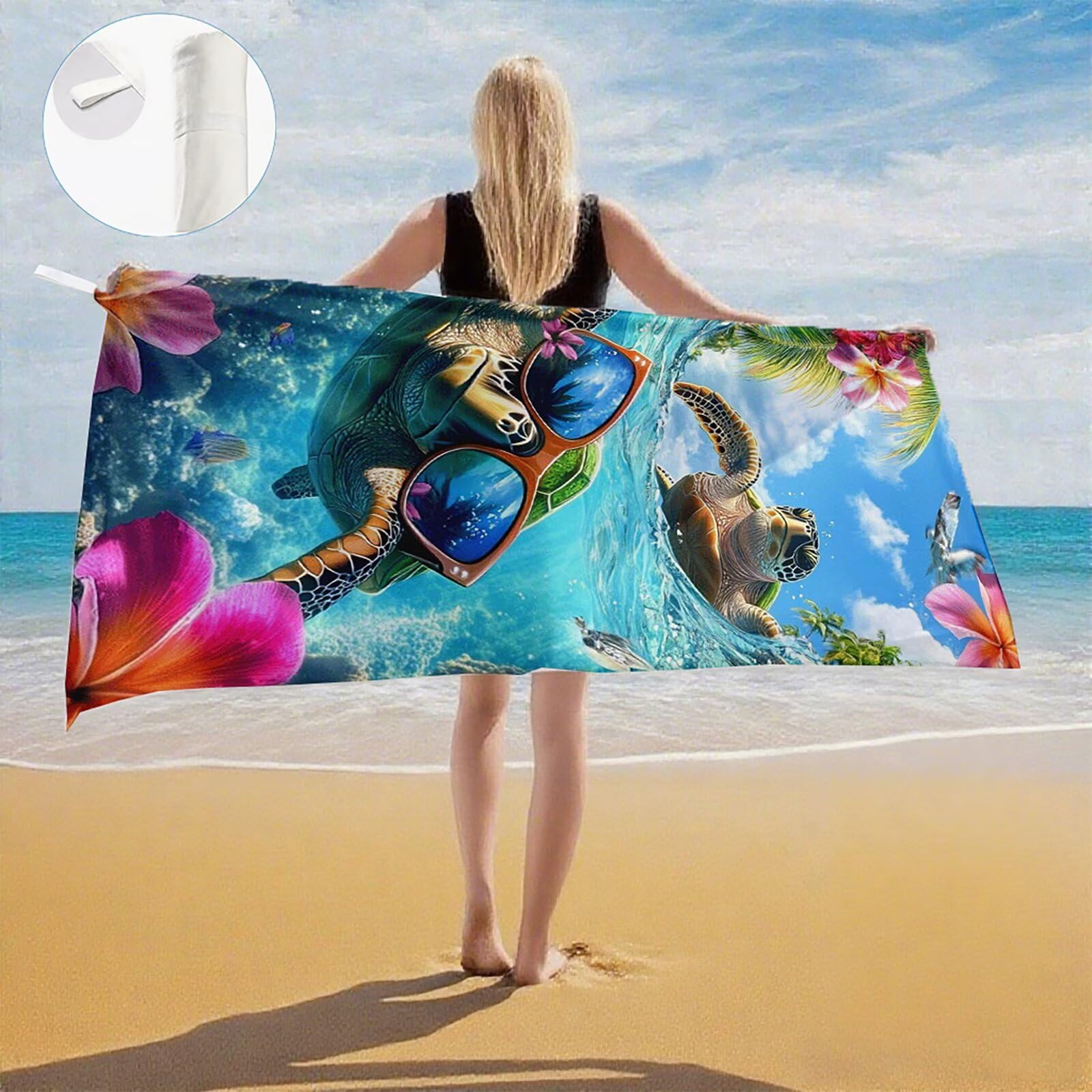 Telo Mare Microfibra, Telo Mare Grande 200 x 100 cm Set da 2, Antisabbia Asciugatura Rapida Assorbente Salvietta da Spiaggia Asciugamano per Palestra Piscina Viaggi Sport Picnic, Regali Donna Q-755