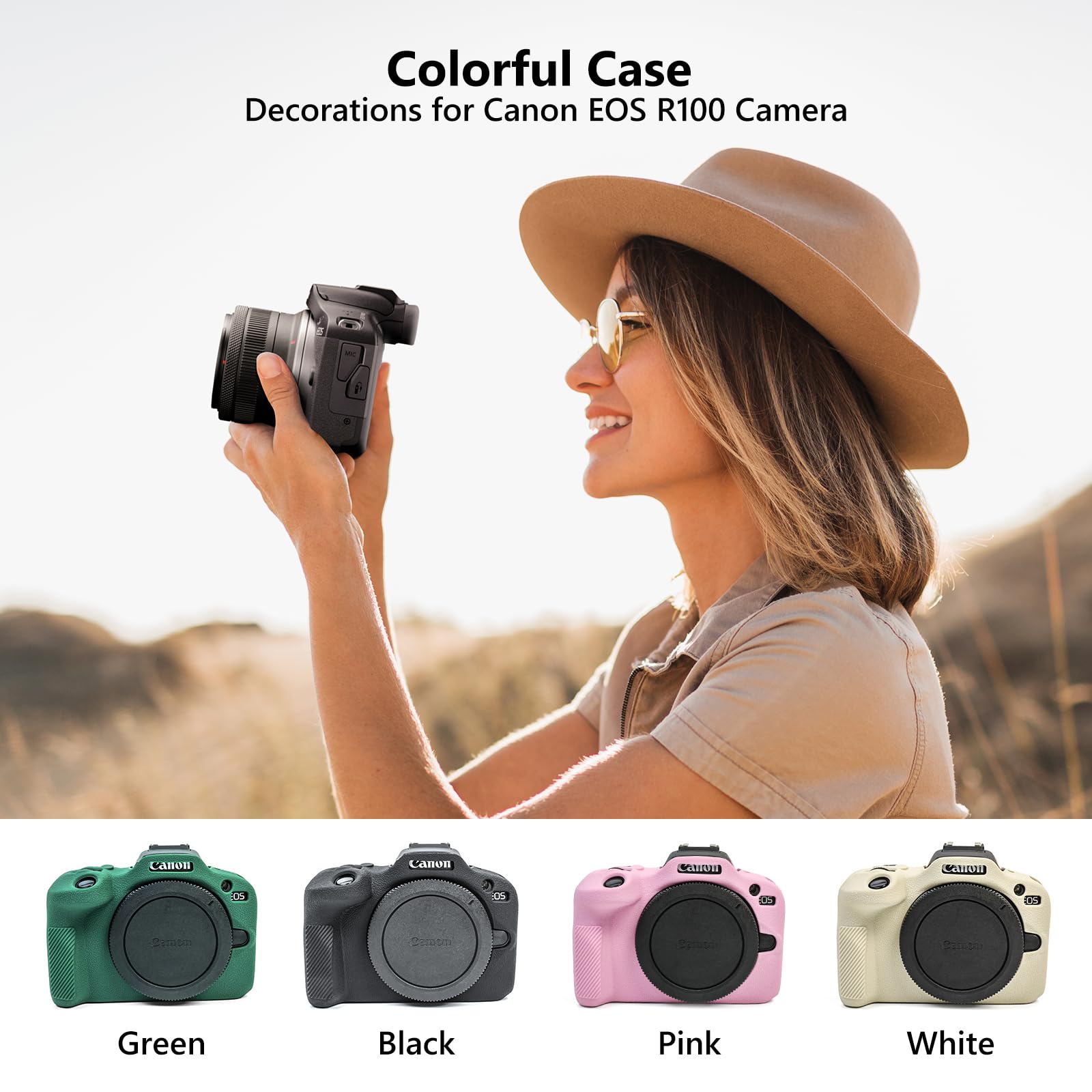 MUZIRI KINOKOO Canon EOS R100 etui, miękkie silikonowe etui ochronne do aparatu bezlusterkowego Canon EOS R100/EOSR100, odporne na zarysowania, smukłe etui silikonowe R100, zielone