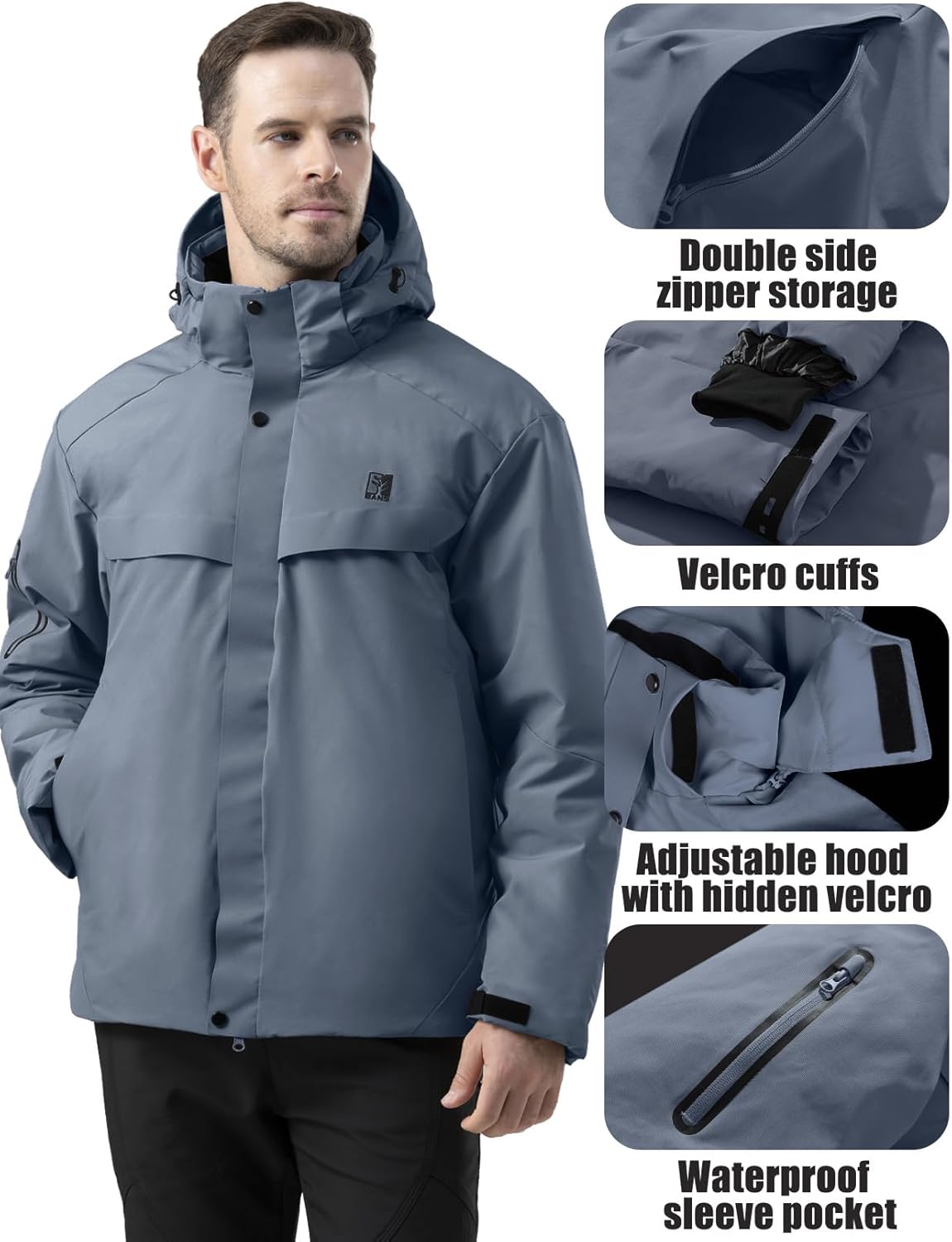 Men's Winter Ski Jacket Water Resistant Warm Snow Coat Windproof Insulated Snowboard Rain Jackets with Hood - Image 5