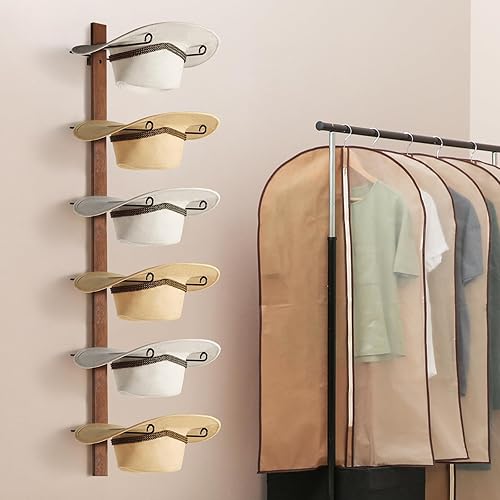 Miniatura 6 de Soporte para sombreros de vaquero, 6 piezas para sombreros de vaquero con tabla de madera, soporte de sombrero de vaquero de metal para