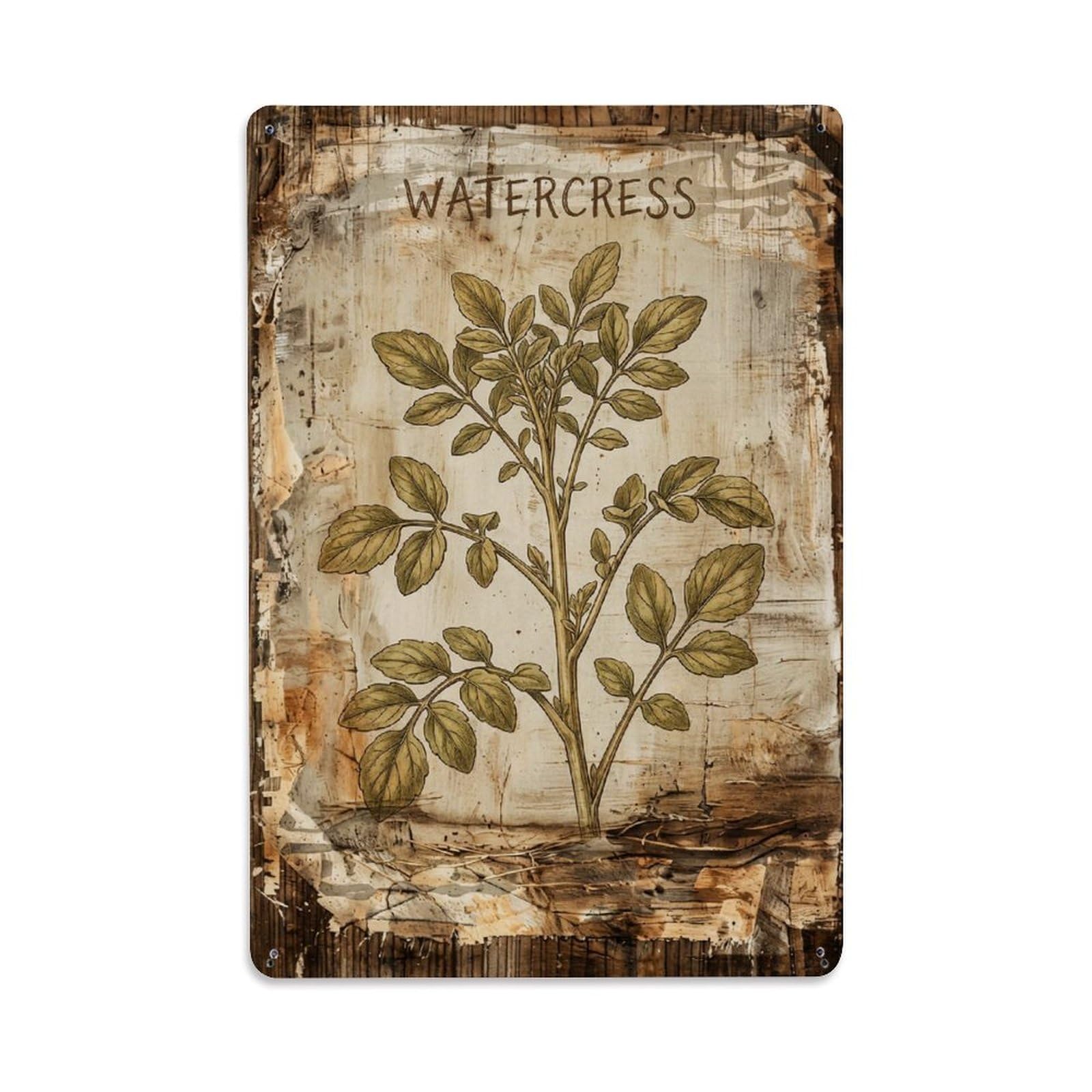 Watercress Leafy Green Vintage Metal Tin Sign Plaque Wall Decor for Cafe, Club, Garden Metal Poster 8x12Inch