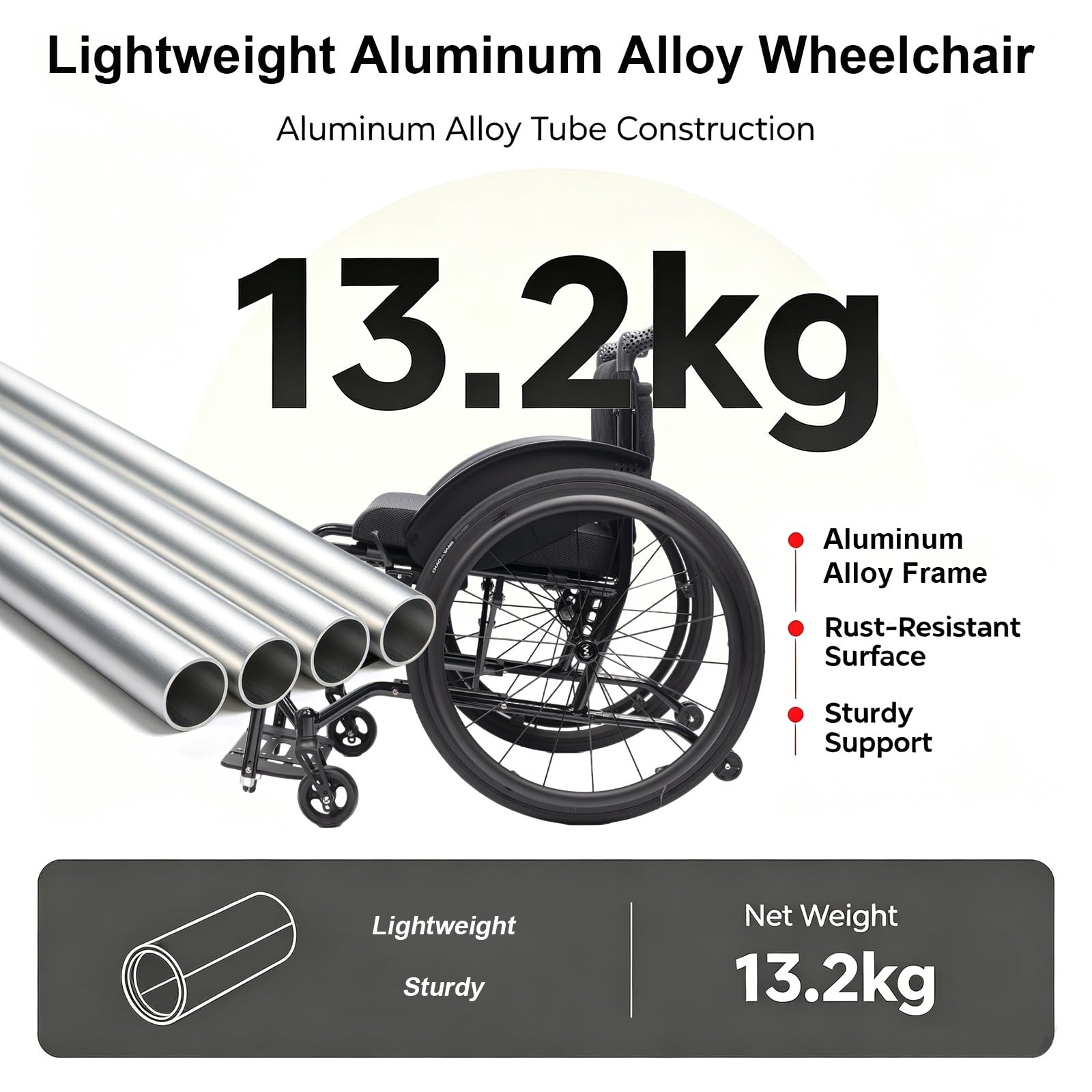 Silla de Ruedas plegable ligera, Aluminio,Autopropulsable | Adultos, portátil, Ultraligera, de tránsito, para traslado, Reposapiés extraíbles(A,40cm/15.7in Seat)