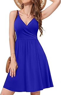 Women's 2025 Summer Dresses V Neck Spaghetti Strap Sundress Casual Beach Flowy Mini Dress with Pockets
