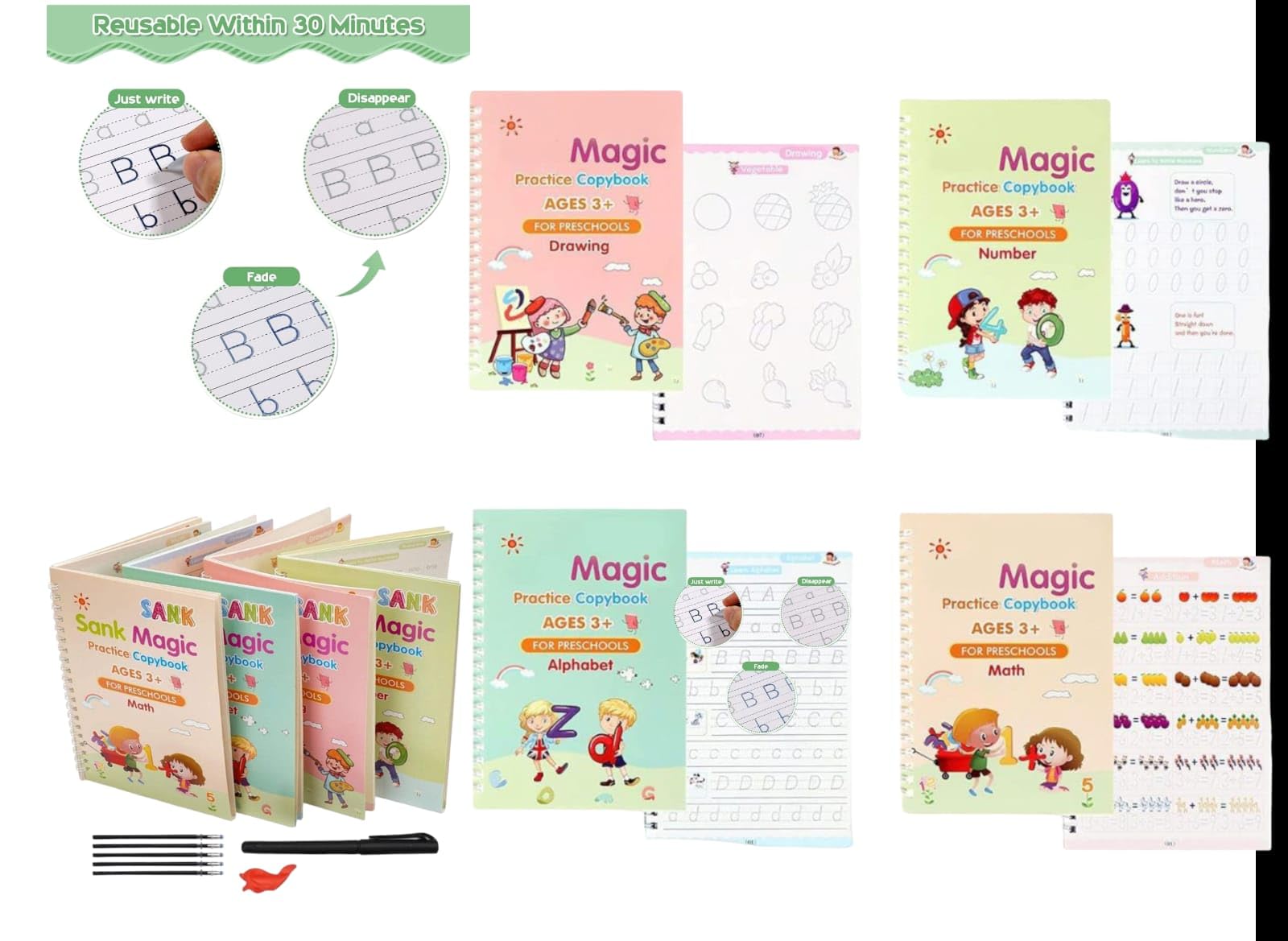 Sank Magic Practice Copybook, (4 Book + 10 Refill+ 1Pen +1 Grip) Number Tracing Book for Preschoolers with Pen, Magic Calligraphy Copybook Set Practical Reusable Writing Tool Simple Hand Lettering (B0DCKX2NFJ) Amazon Price History, Amazon Price Tracker