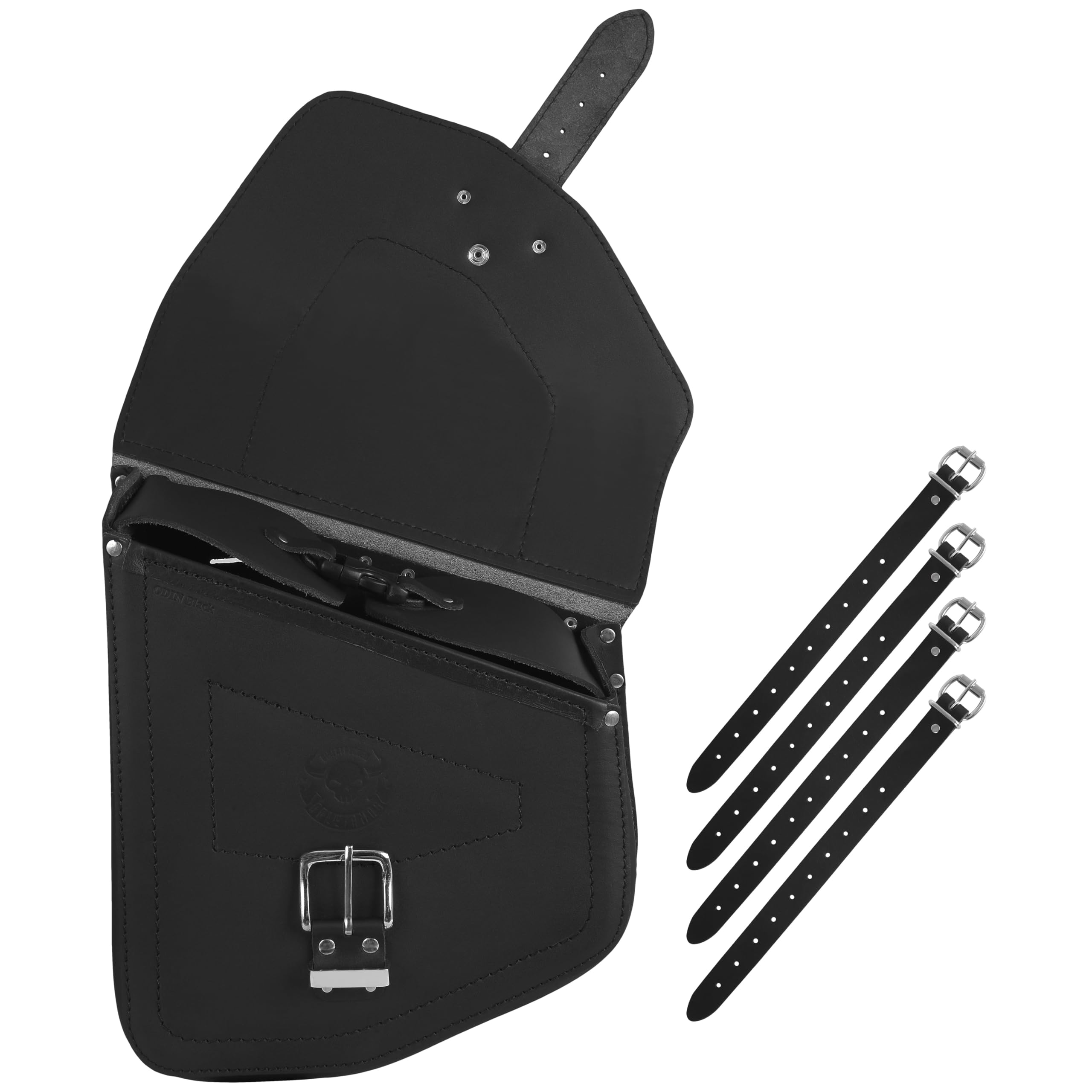 Odin Black Sacoche de Selle Compatible avec Harley Davidson en Cuir Noir Neuf Sacoche latérale HD Chopper Compatible avec Fatboy Wildstar Dragstar