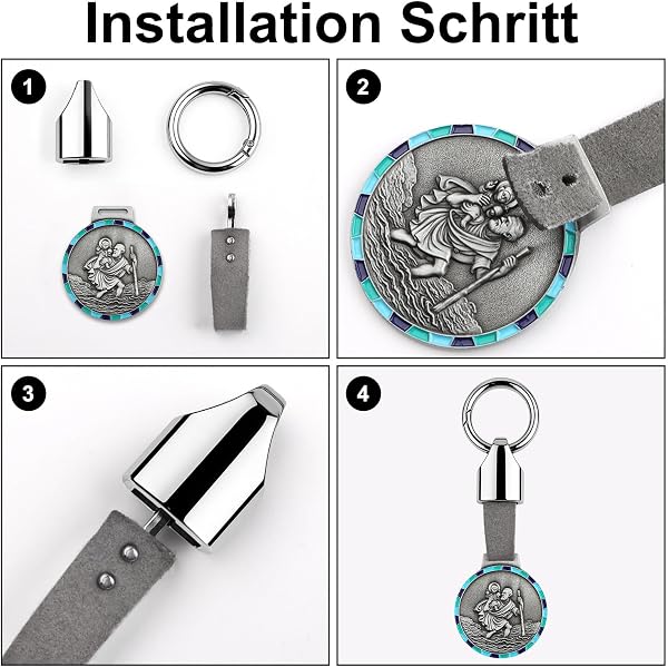 SRunDe Heiliger Christophorus Auto Schlüsselanhänger Auto Glücksbringer Christophorus mit Geschenkbox schutzpatron Autofahrer Anhänger Komm Gut Heim Emaille Blau/Rot Christopherus Geschenk Reisenden - 5