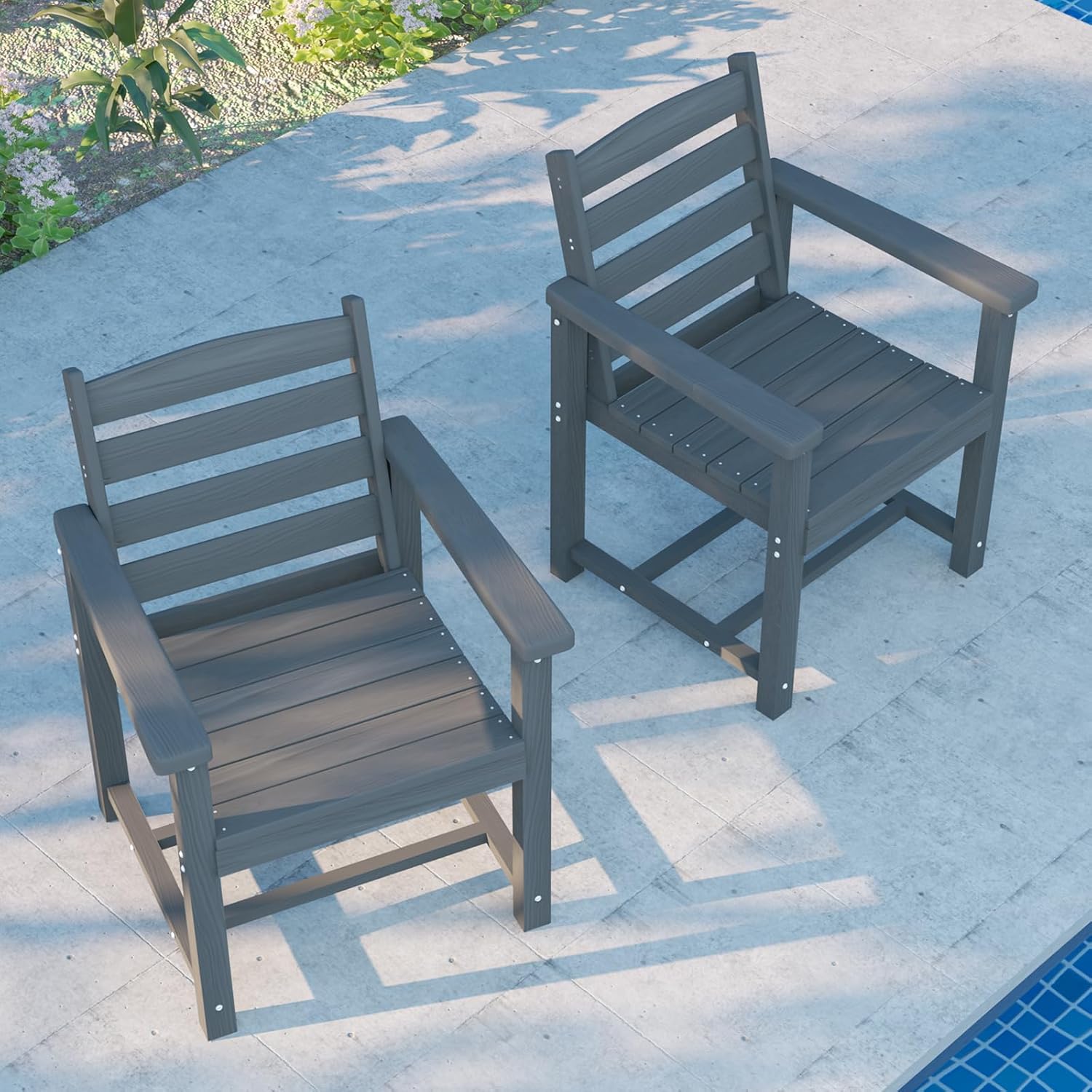 3 Pieces Patio Dining Table Set, HDPE Outdoor Table and Chairs, All-Weather Wood Furniture Dining Table with 1.96" Umbrella Hole for Backyard,Garden and Poolside (Grey, 2 Chairs+1 Table)