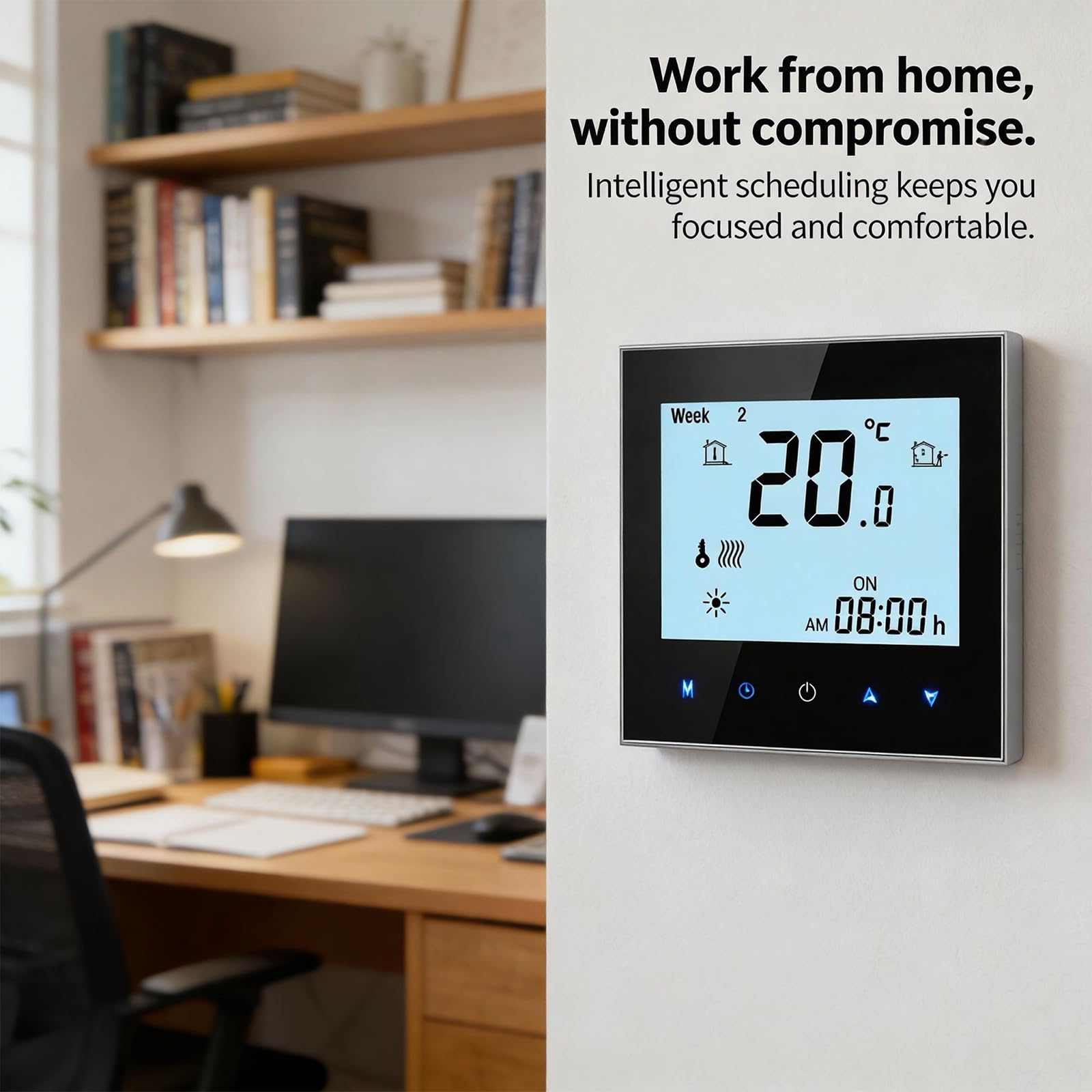 Termostato WiFi calefacción Agua y Suelo Radiante programable 5A | 95-245VAC Regulador de calefacción WiFi con asistentes de voz Alexa y Google Home integrados