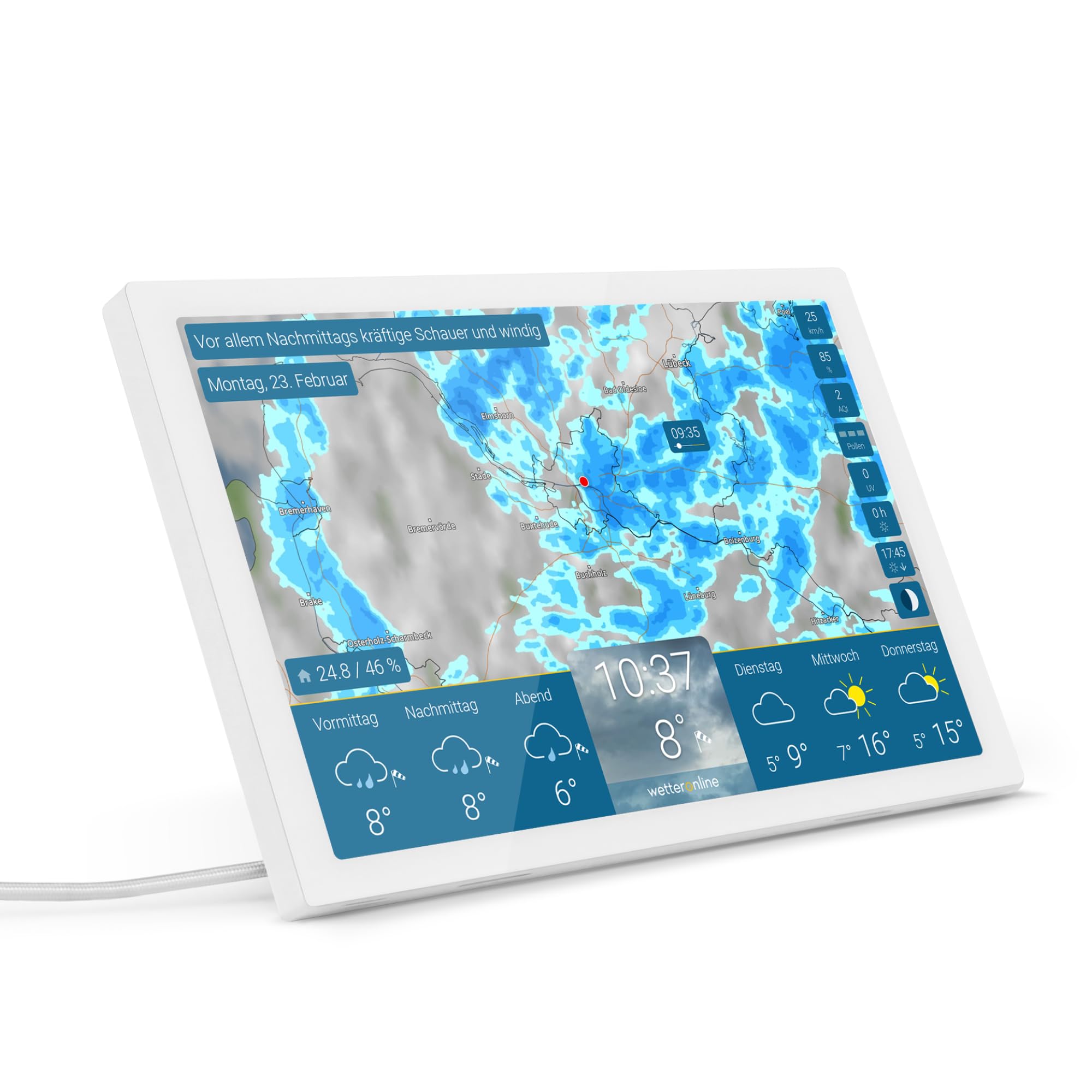 WetterOnline Wetterstation 11-Zoll Full-HD Display mit animiertem Radar