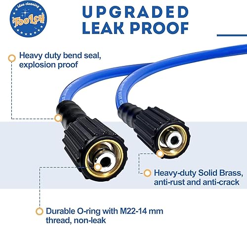 Miniatura 4 de Manguera de lavado a presión resistente a las torceduras de 50 pies, manguera de lavadora eléctrica de 3300 PSI, accesorios de latón M22-0.551 in,