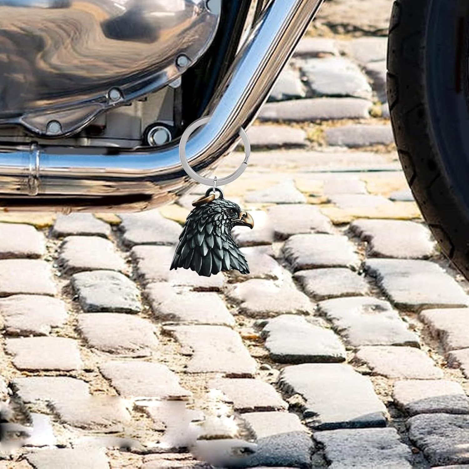 Handcrafted HD Bronze Eagle Motorcycle Bell,Biker Keychain Guardian Luck Charm for Riding Safety Road Protection Gift