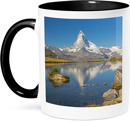 3dRose Danita DelimontMountainSuiza, Zermatt, Matterhorn reflected in StelliseeTazas, NegroBlanco