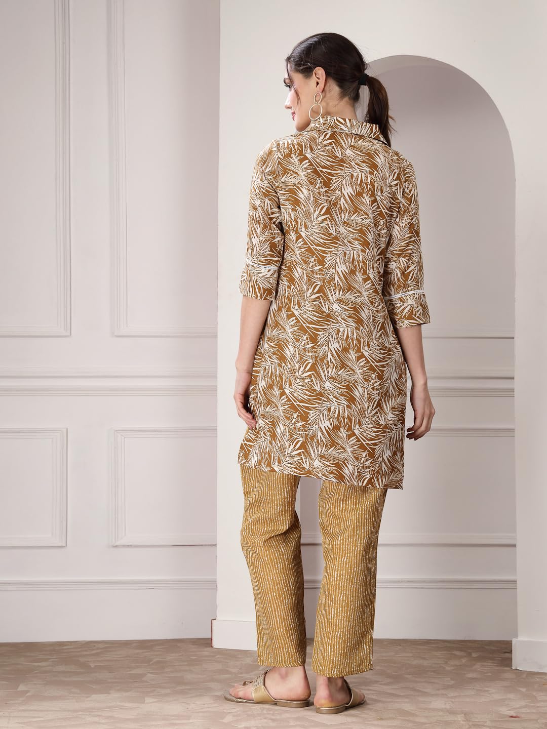 Stylum Women's Printed Cotton Blend Co-Ord Set (Cssamrinmust38_Mustard, M)