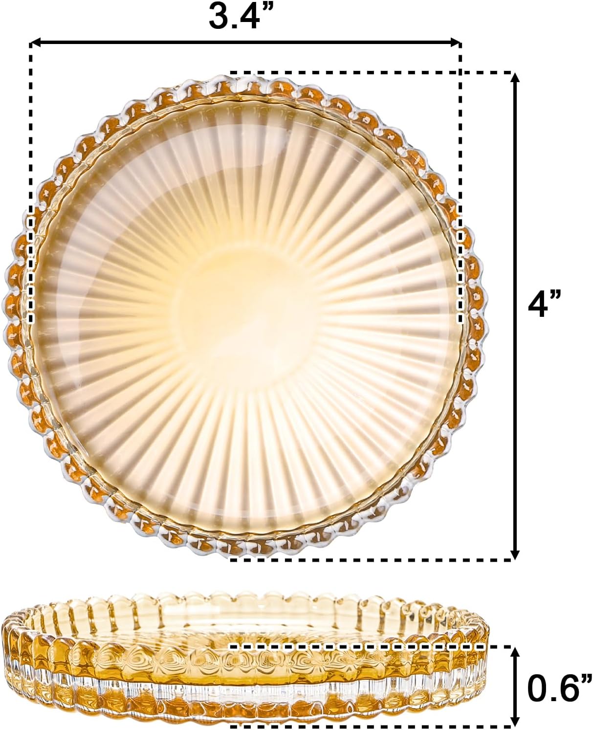 Elsjoy 8 Pack 4 Inch Glass Coasters for Drinks, Amber Tone Modern Clear Coaster Set, Round Crystal Glass Pillar Candle Holder Plates for Table Centerpieces, Home Decor - Image 2