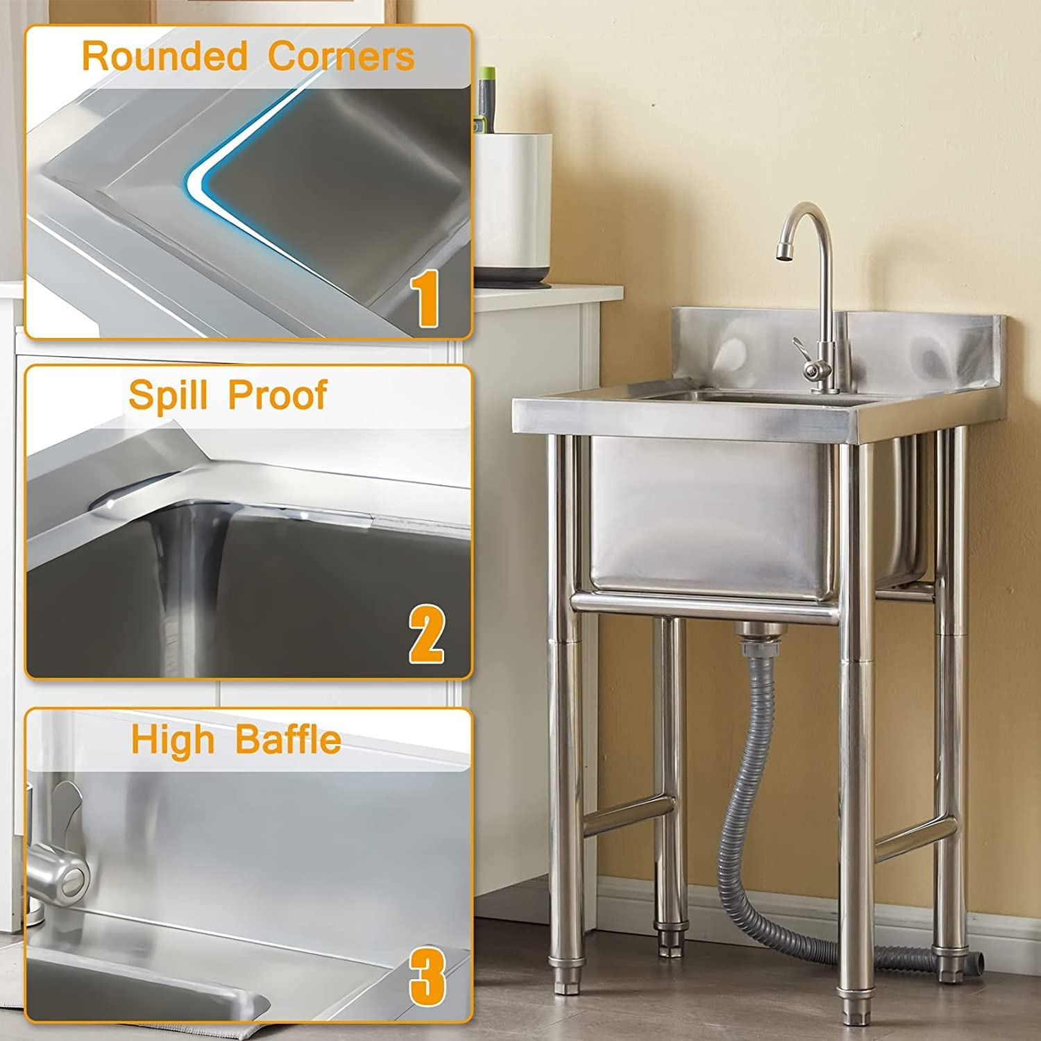 Szczotkowana stal nierdzewna głęboka pojedyncza miska zlewozmywak kuchenny 68 cm x 45 cm wpuszczany z 2 otworami - idealny do modernizacji nowoczesnej kuchni i łatwej instalacji