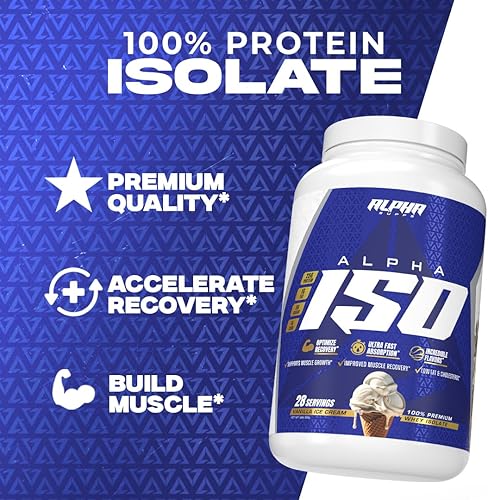 Miniatura 10 de Alpha Supps ISO - Polvo aislado de proteína de suero de leche 100% bajo en carbohidratos, 0.88 onzas por porción, ayuda a apoyar el crecimiento