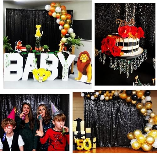 Miniatura 3 de Poise3EHome Telón de fondo de lentejuelas negras, cortina de fondo de lentejuelas de 8 x 10 pies para decoración de fiestas