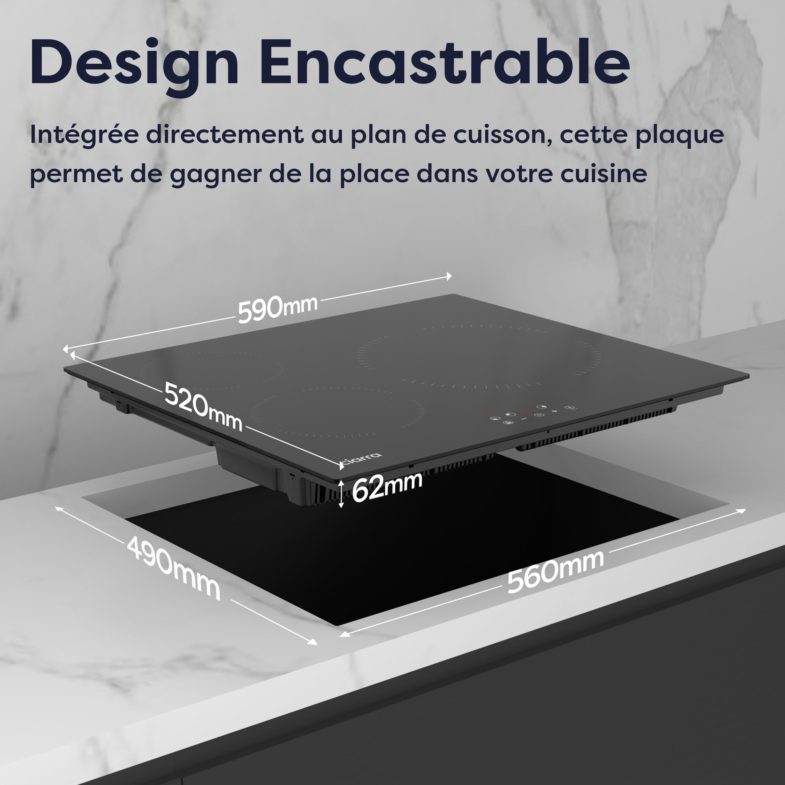 Ciarra CABBIH3-A Plaque Induction 3 Feux 5600W 60CM Verre Contrôle Tactile Minuterie Sécurité Enfant