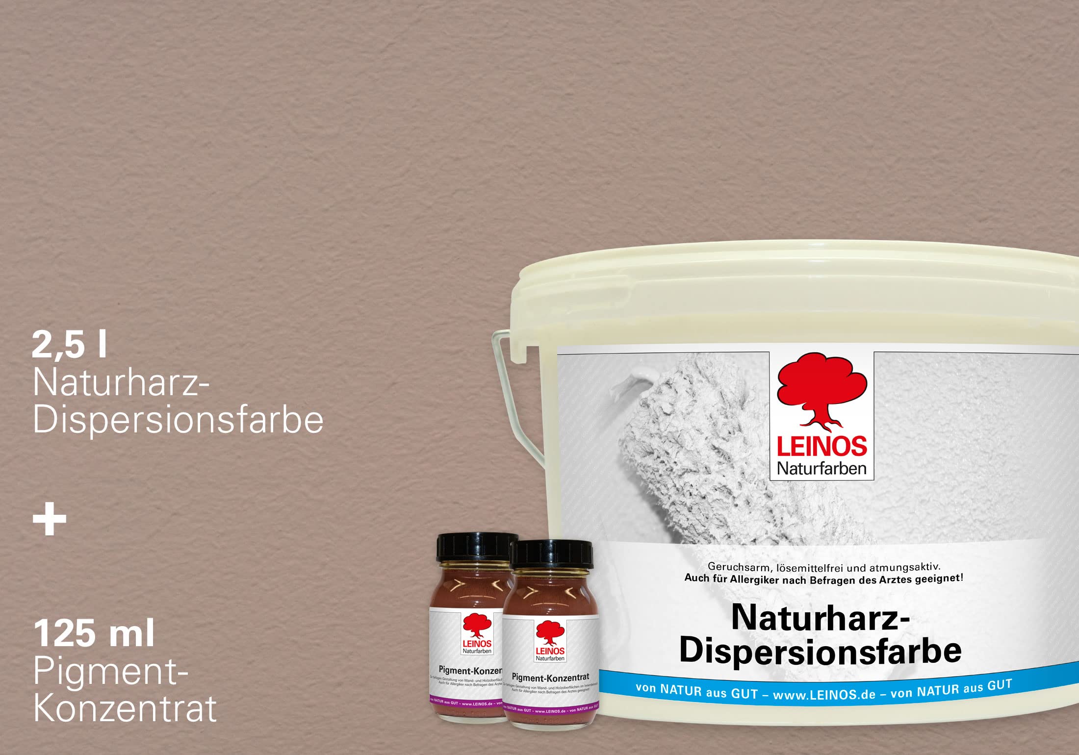 LEINOS Set de pintura para paredes (2,5 l, resina natural de emulsión 660 + 125 ml, pigmento concentrado 668.306), óxido de hierro y caoba