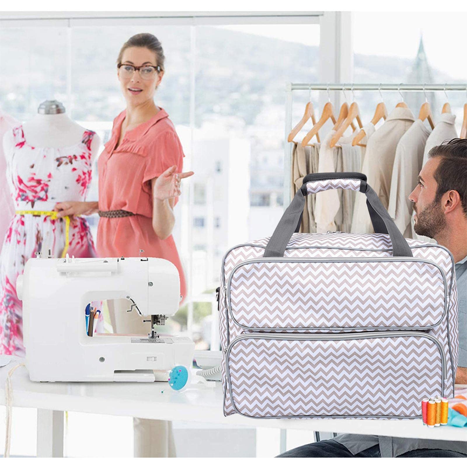 Bolsa universal resistente para máquina de coser con bolsillos de almacenamiento, para tu máquina, llevar a cualquier lugar, para viajes, organizador de accesorios de costura, color gris