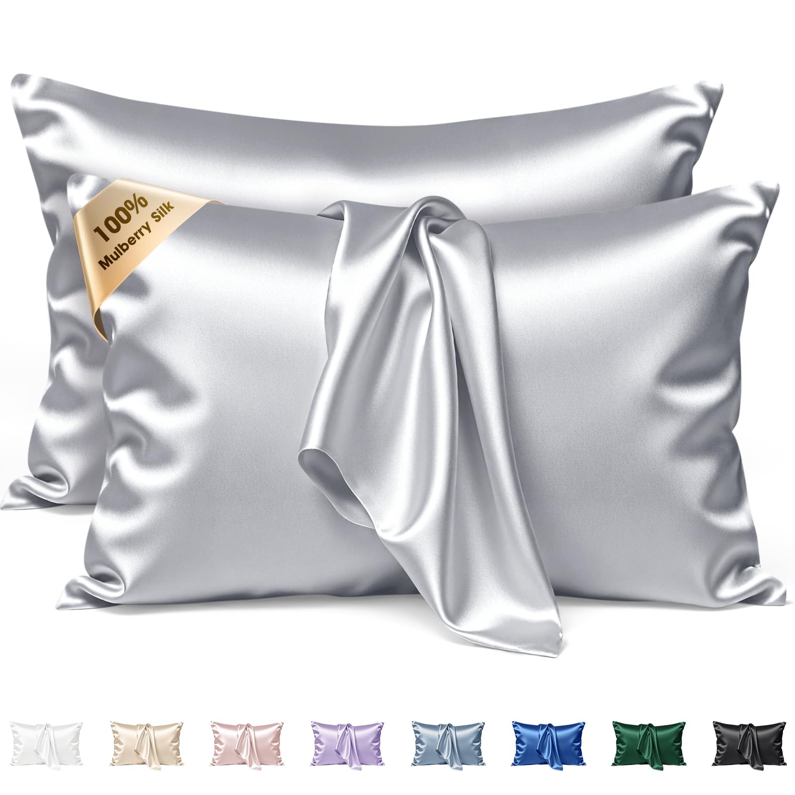 BYTB Silk Pillow Cases 2 Pack, 22 Momme Mulberry Silk