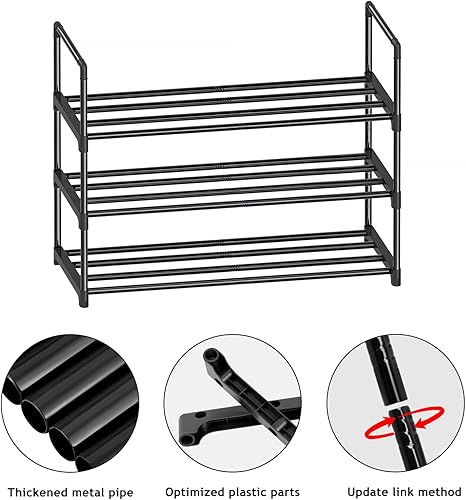 Miniatura 6 de HITHIM Zapatero organizador de 3 niveles para armario, zapatero de metal resistente para almacenamiento de zapatos, estante apilable para zapatos,