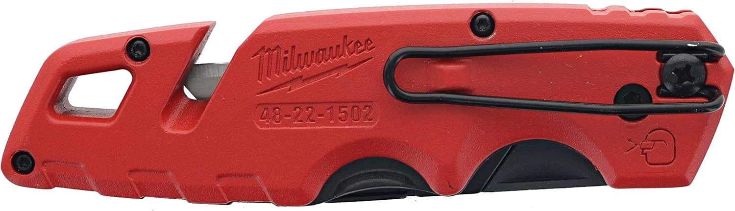 Milwaukee 48-22-1502 Fastback Folding Utility Knife with 5 Blade Storage, Wire Stripping Compartment, and Gut Hook