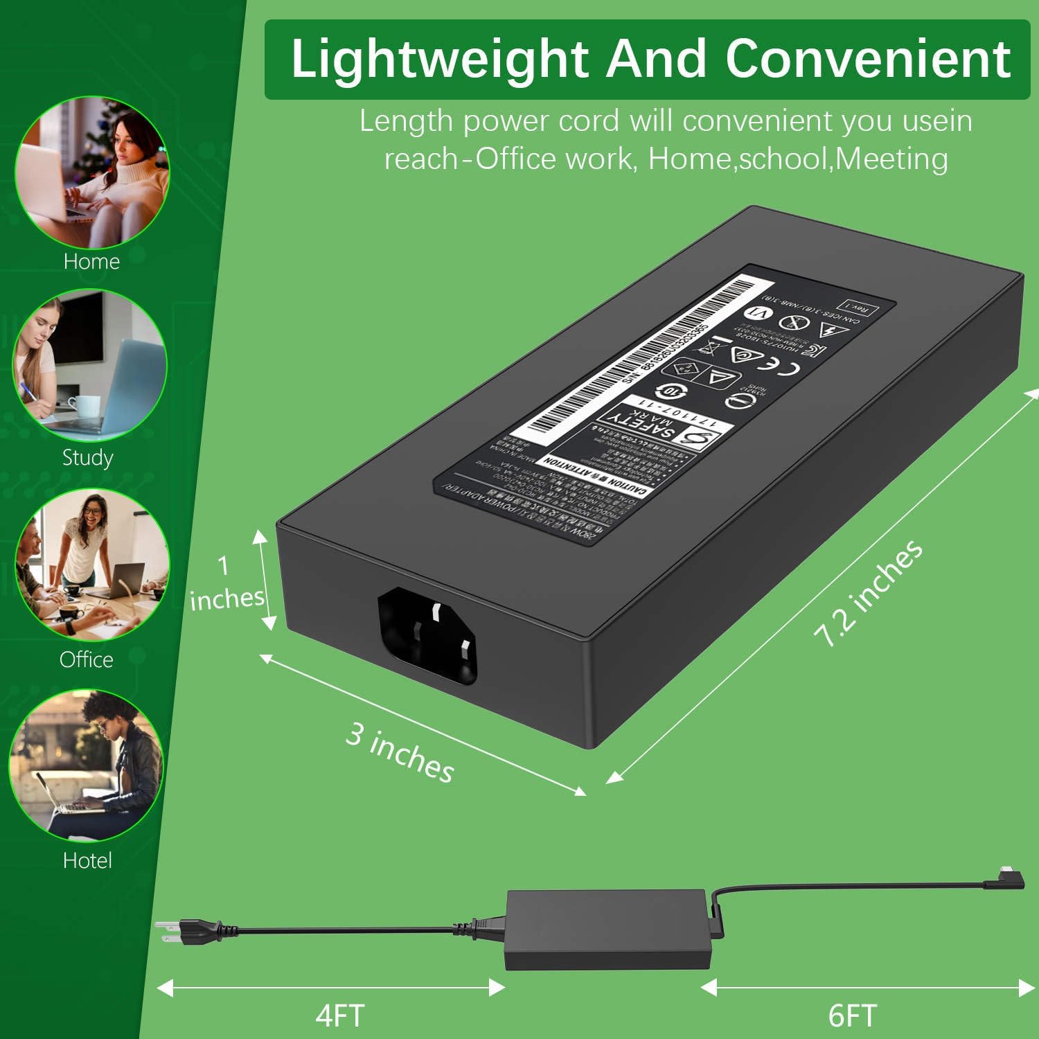 280W 14.36A 19.5V GaN Laptop Charger for Razer Blade 16 17 18 RTX 4060 RTX 4070 RC30-042 RZ09-0423 RC30-04230200 AC Power Supply Adapter Cord