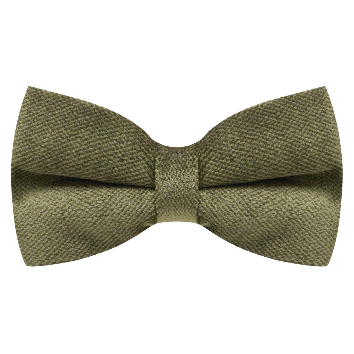 King & Priory Boys Green Olive Textured Velvet Pre-Tied Bow Tie