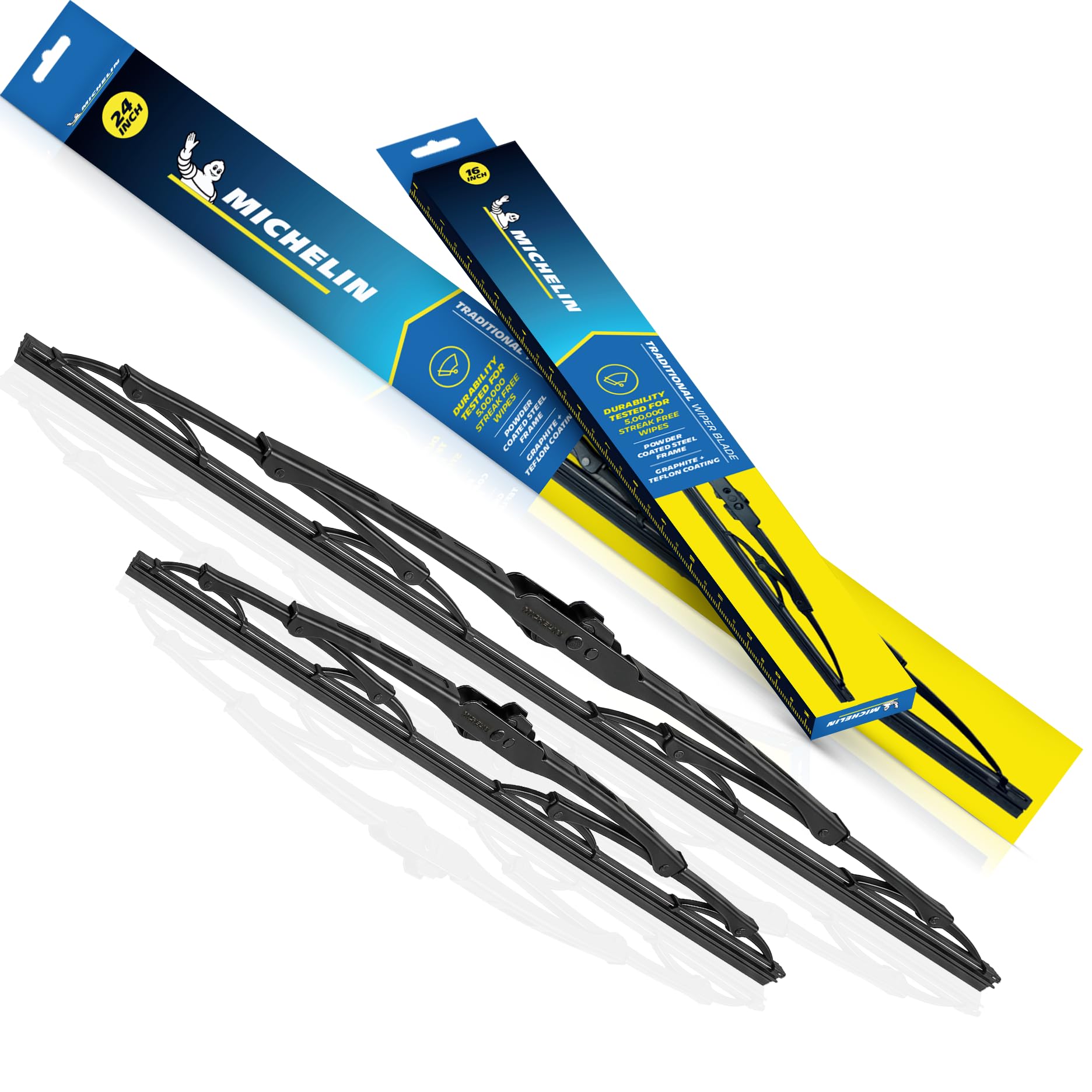 MICHELIN Traditional Wiper Blade | Aerodynamic High-Performance Wiper with Graphite & Teflon Coated Natural Rubber for Streak-Free Wipe | U-Hook Type Rust-Resistant Steel Frame (2, 24 Inch - 16 Inch)-image-49