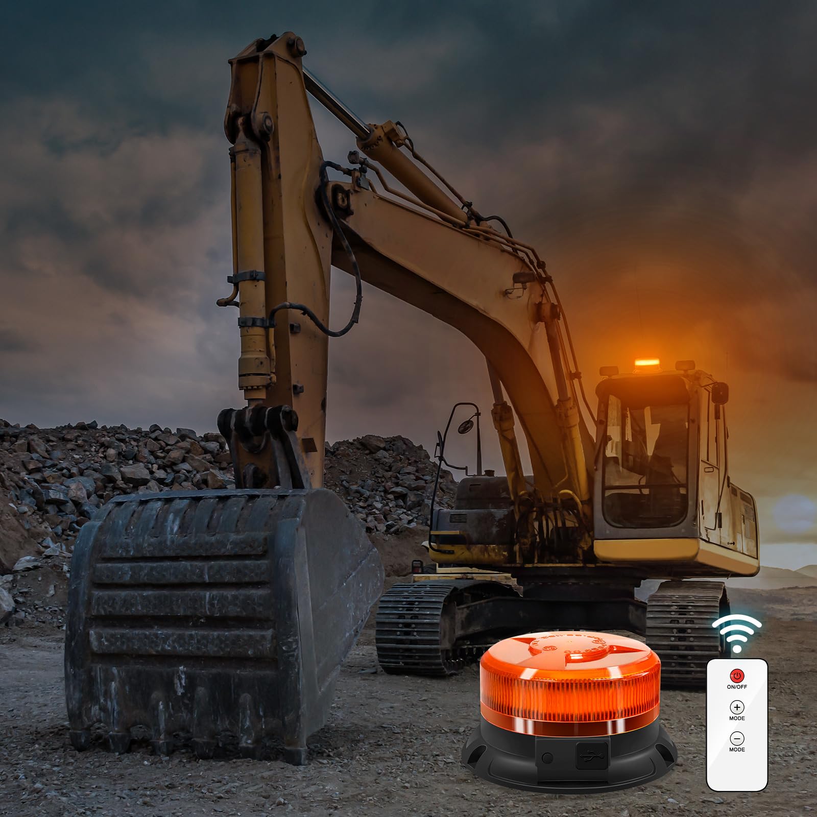 antom rundumleuchte akku Mit Fernsteuerung 9 Blitzmuster 12V 24V Gelb Warnleuchte led magnet mit 3 Meters-Kabel und USB-Kabel für Auto LKW Traktor Golfwagen SUV