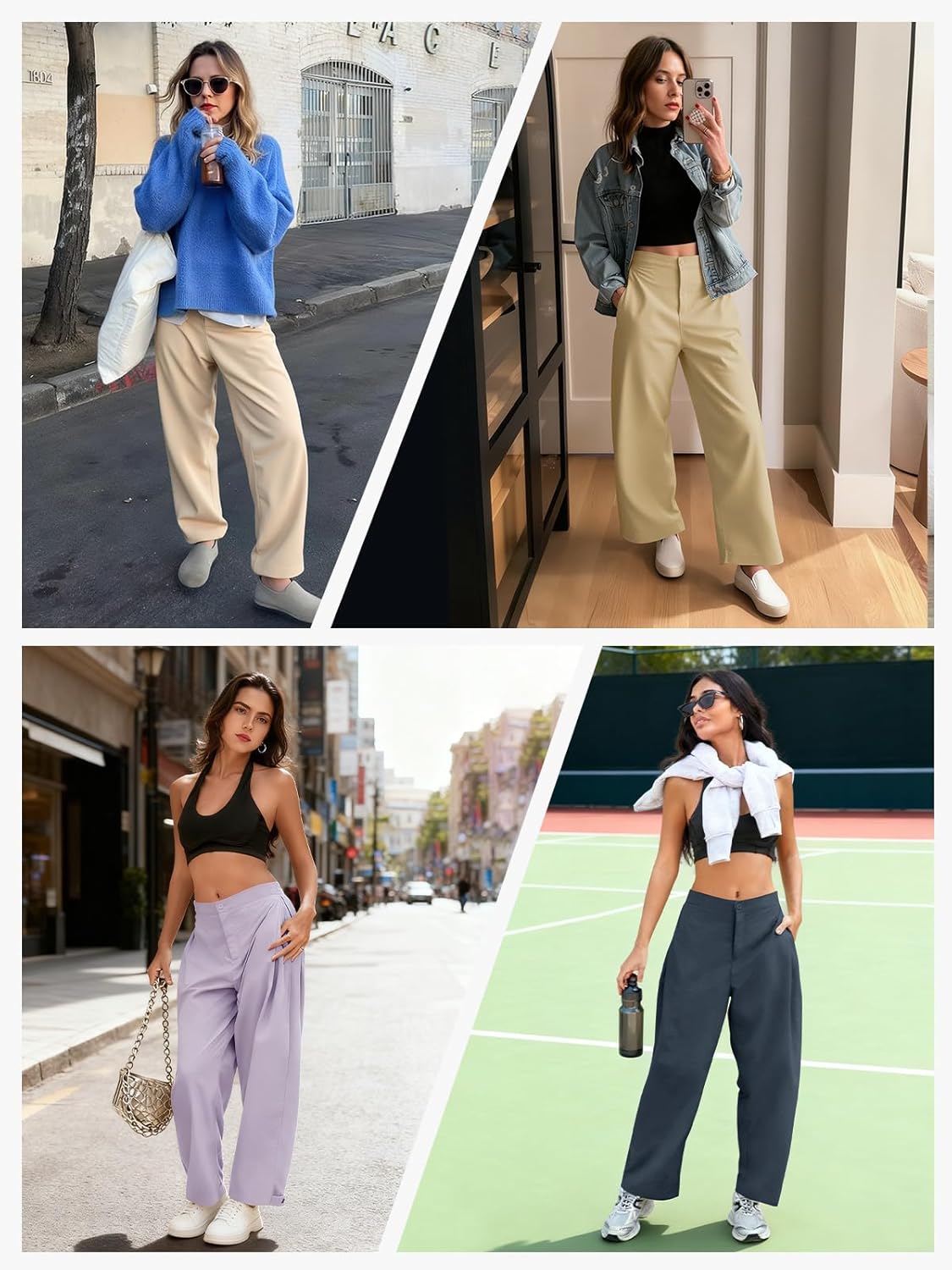 Fisoew Barrel Pants Women Casual Wide Leg Baggy Pants Side Pleated Horseshoe Style Trousers with Pockets - Image 6