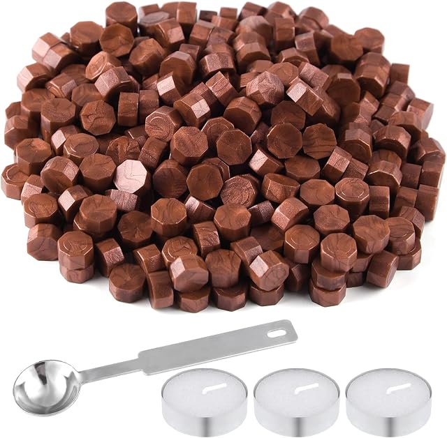 FEPITO 300Pcs Wax Sealing Beads for Wax Stamp Sealing, Perfect for Cards,Envelopes, Invitations, Wine Packages (Bronze Gold)