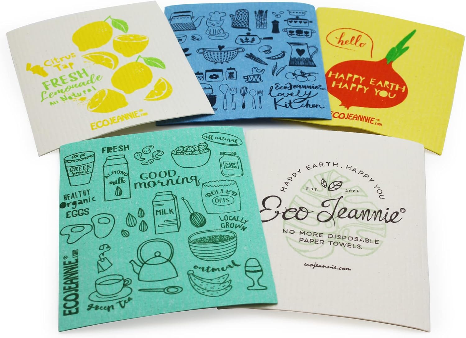 (20 Pack) EcoJeannie Eco-Friendly Reusable German Cleaning Cloth 100% Biodegradable Cellulose Sponge Cloths, Kitchen Cloths, GMO-Free- Made in Germany Packaged in P.R.C.