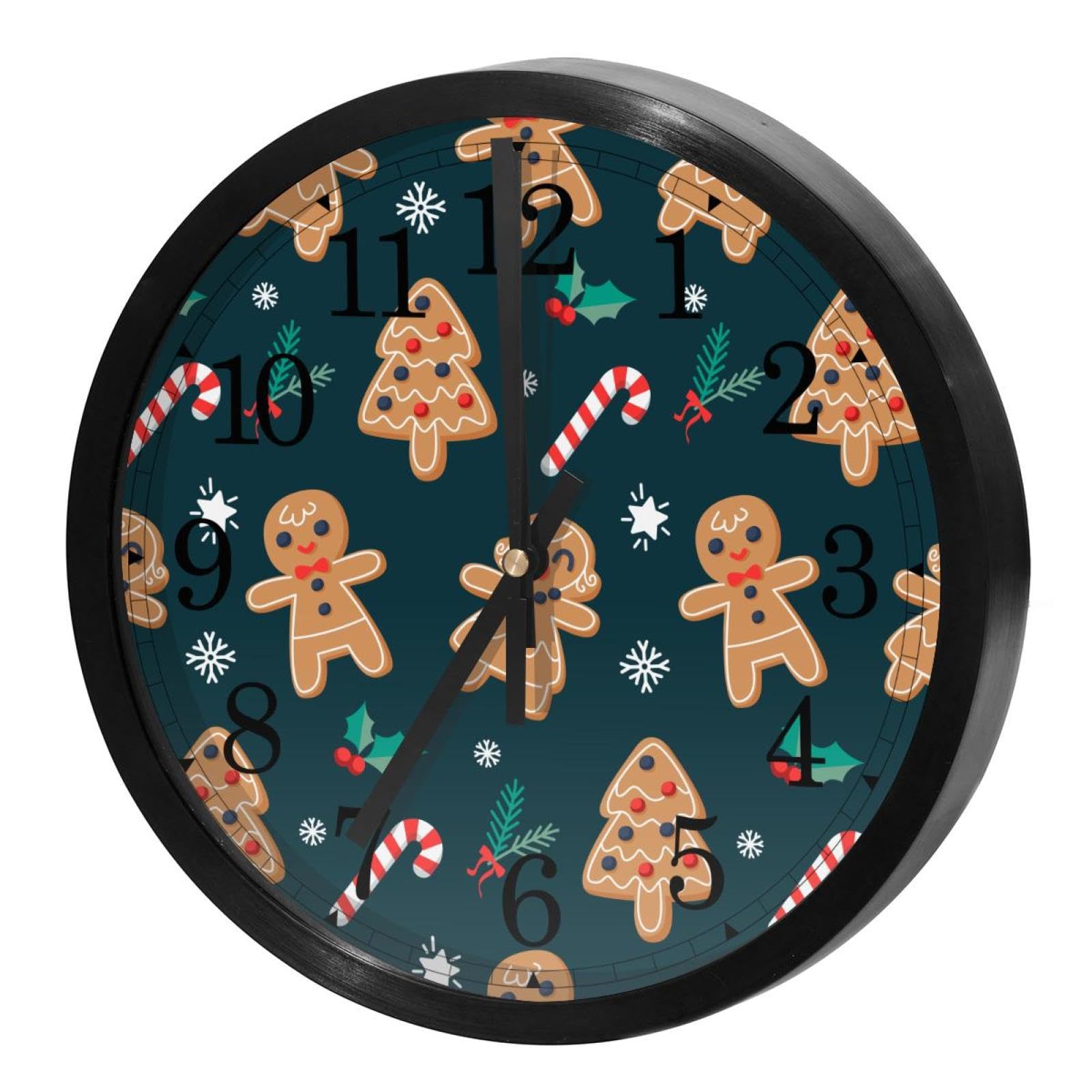 Horloge murale silencieuse à quartz avec motif de cookies de Noël amusants