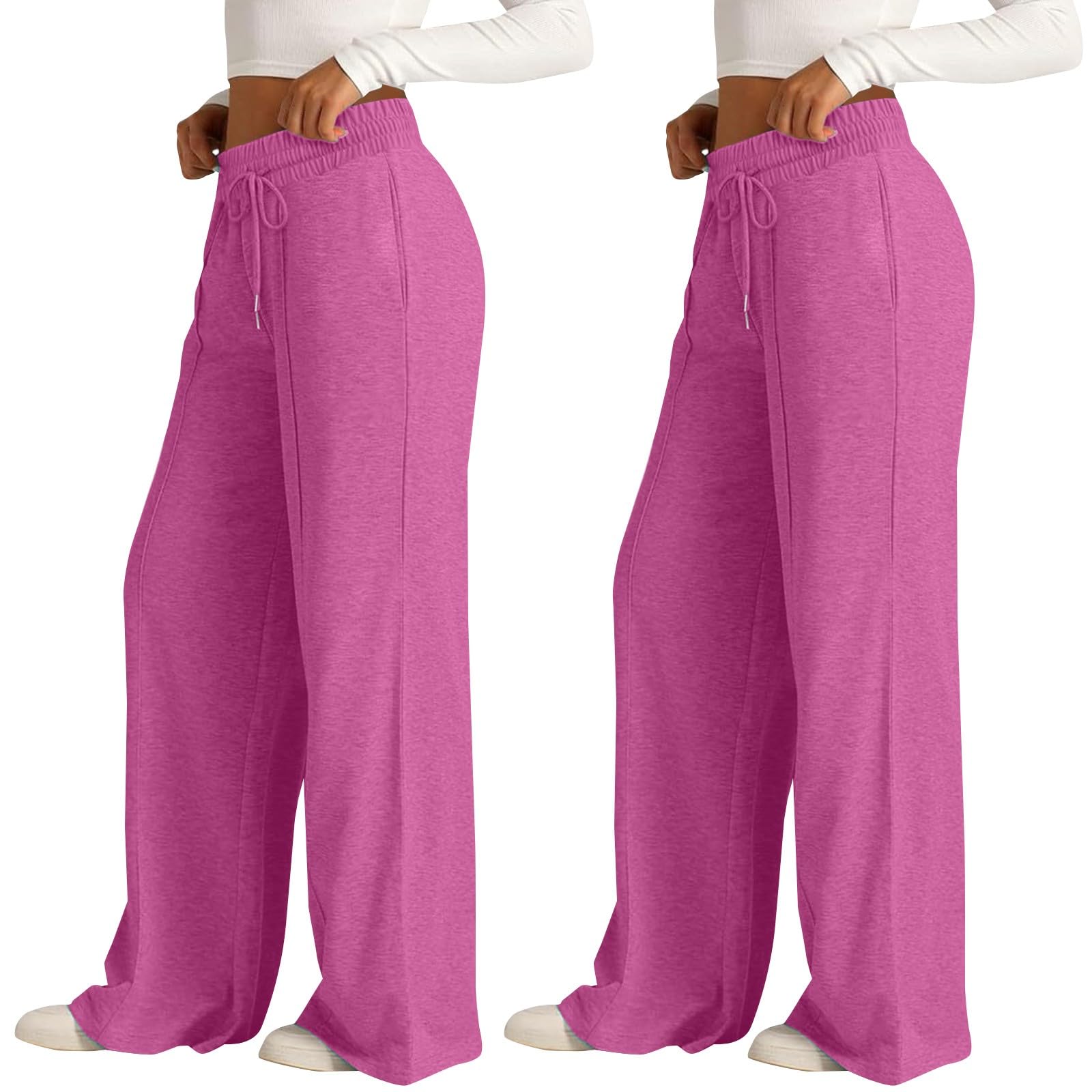 Damen Freizeithose Lang Weites Bein 2Pc, Jogginghose High Waist Sweathose