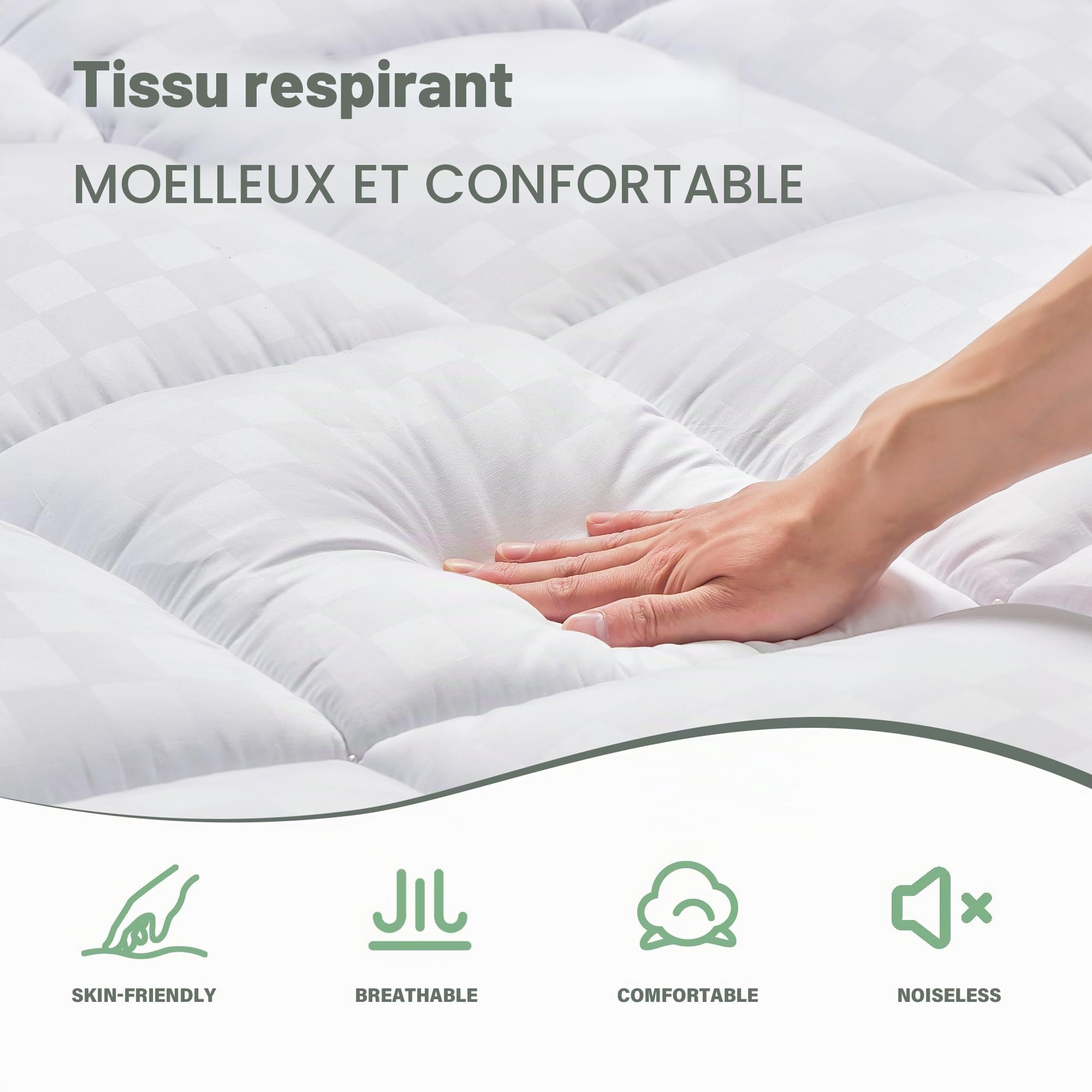 Surmatelas 160x200cm, 1000GSM Protège Matelas en Microfibre Respirant