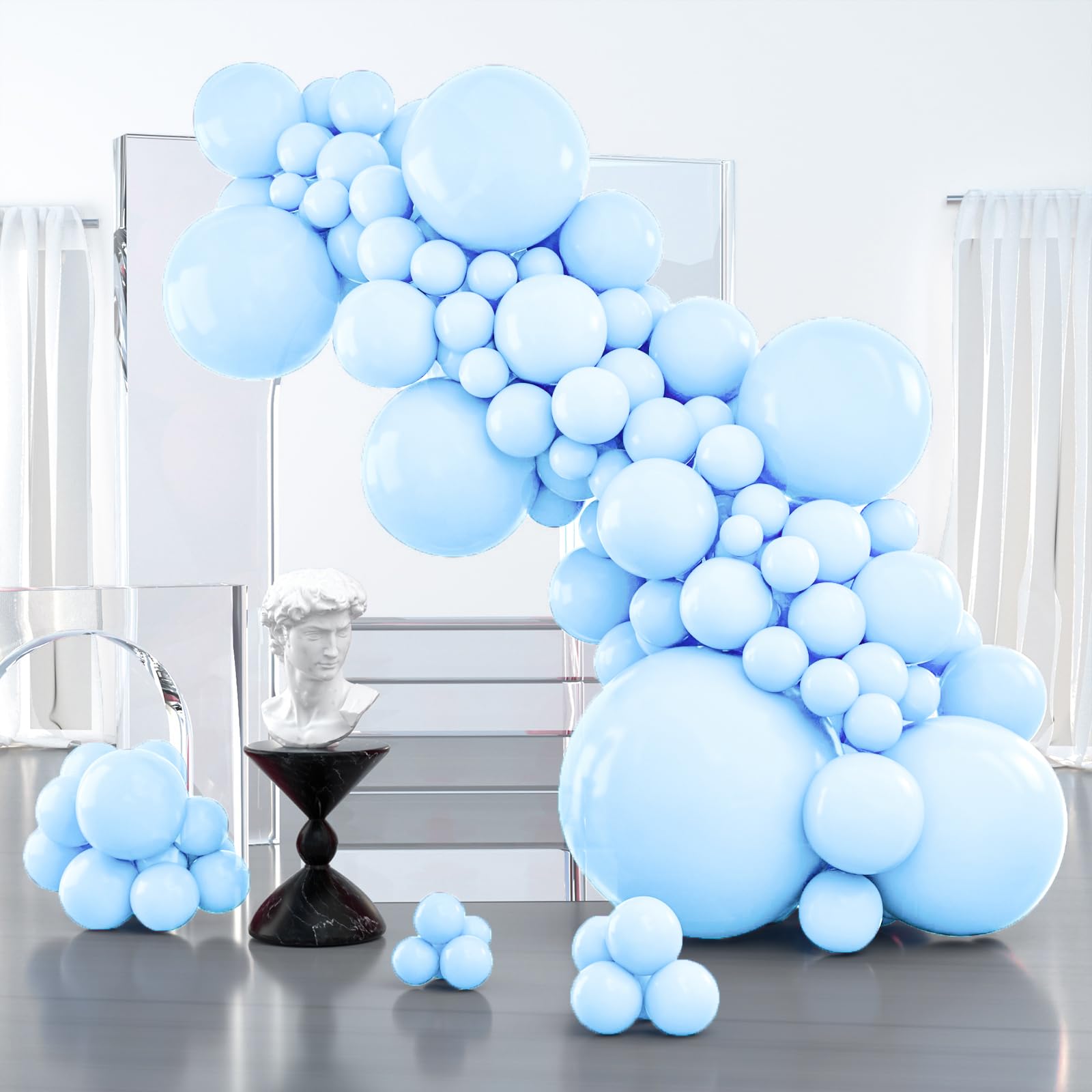 PartyWoo Pastel Blue Balloons, 127 pcs Pale Blue Balloons Different Sizes Pack of 36 Inch 18 Inch 12 Inch 10 Inch 5 Inch Baby Blue Balloons for Balloon Garland or Arch as Party Decorations, Blue-Q13