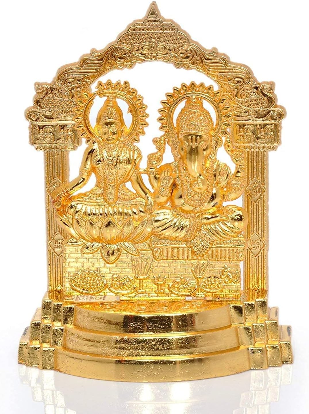 Lyfjoy Temple Laxmi Ganesh Metal Temple Laxmi Ganesh Gold Plated Statue Diwali Puja Spiritual Gift Idol Murti 4 Inch High For Pooja/Home Decor/Gift