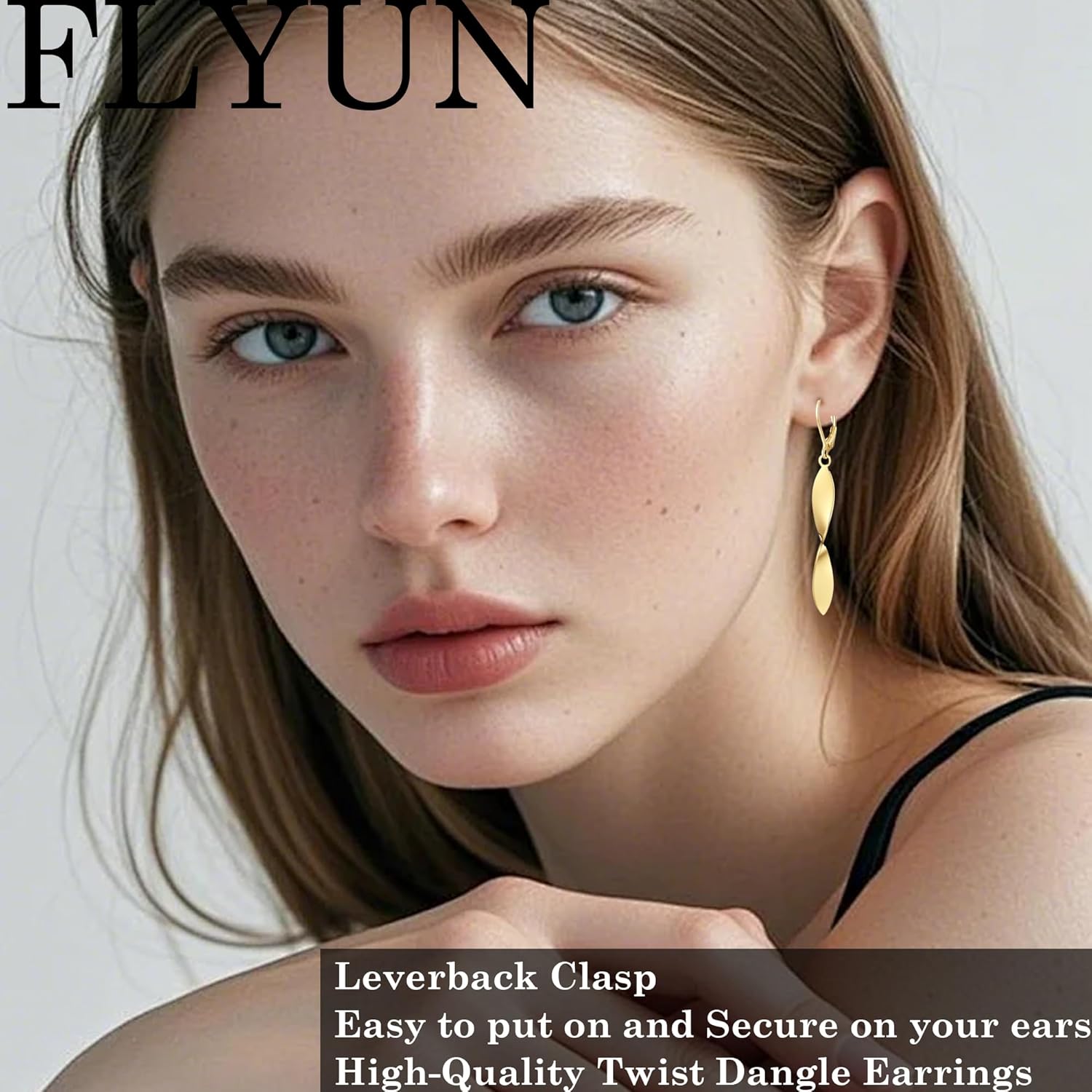 FLYUN Twisted Leaf Spiral Leverback Hypoallergenic Earrings For Women -18K Gold Plated And Silver Dangle Drop Earrings, Trendy Jewelry Gift - Image 2